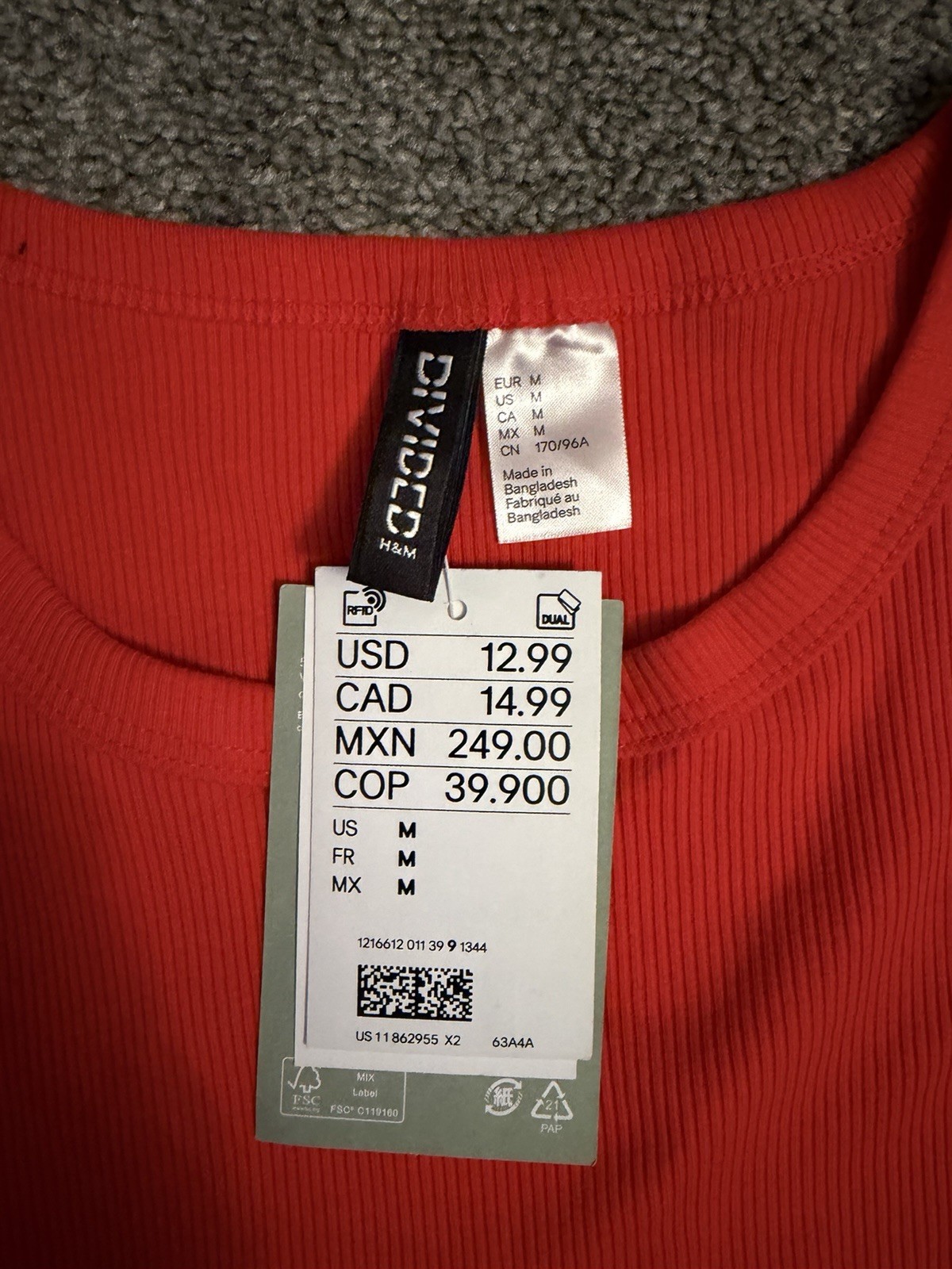H&M Men’s Bright Orange 25% Recycled Cotton A-shirt Tank Top Size Medium BNWT