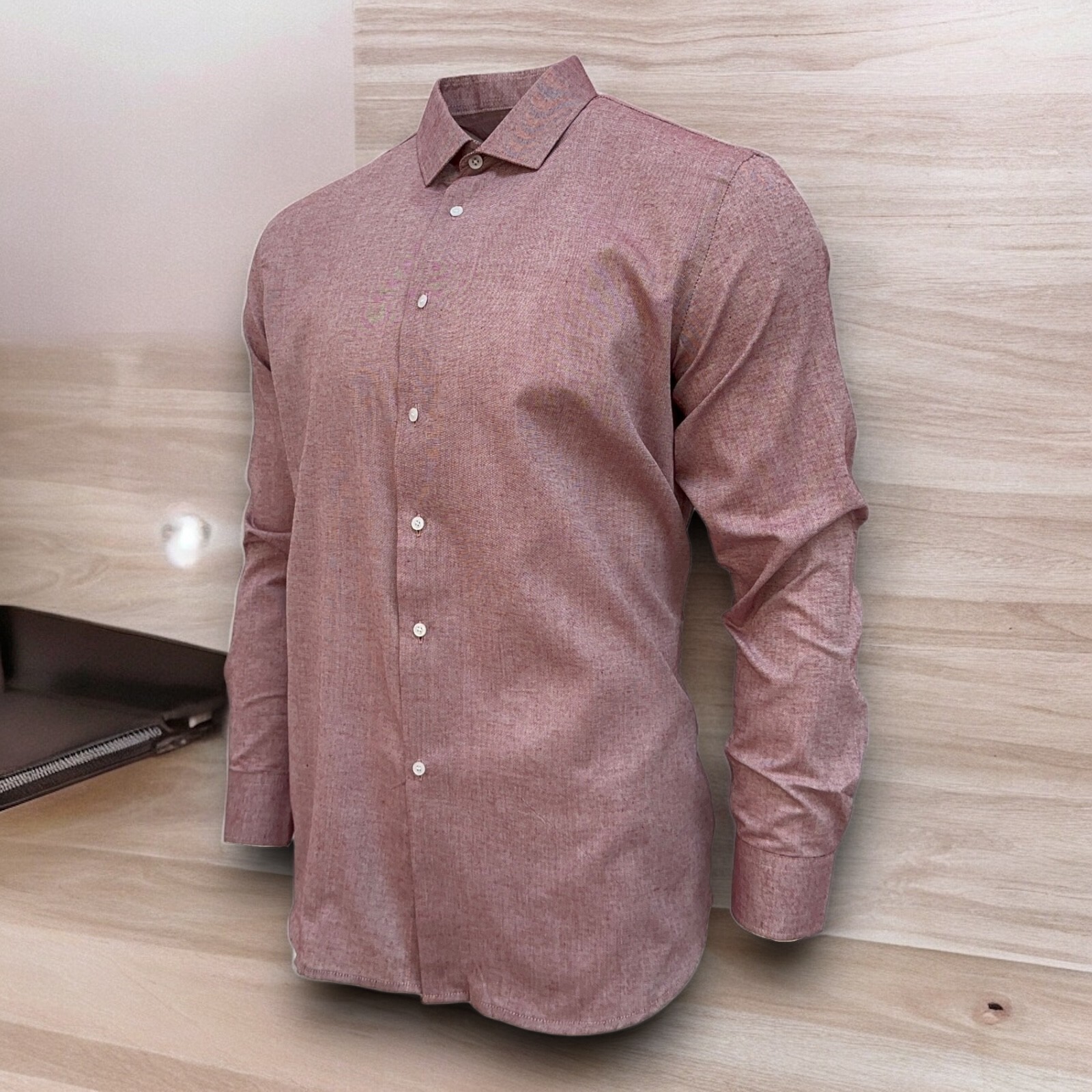 Mens Shirt Long Sleeve Solid Modern Slim Fit Smart Casual Formal Work Shirts