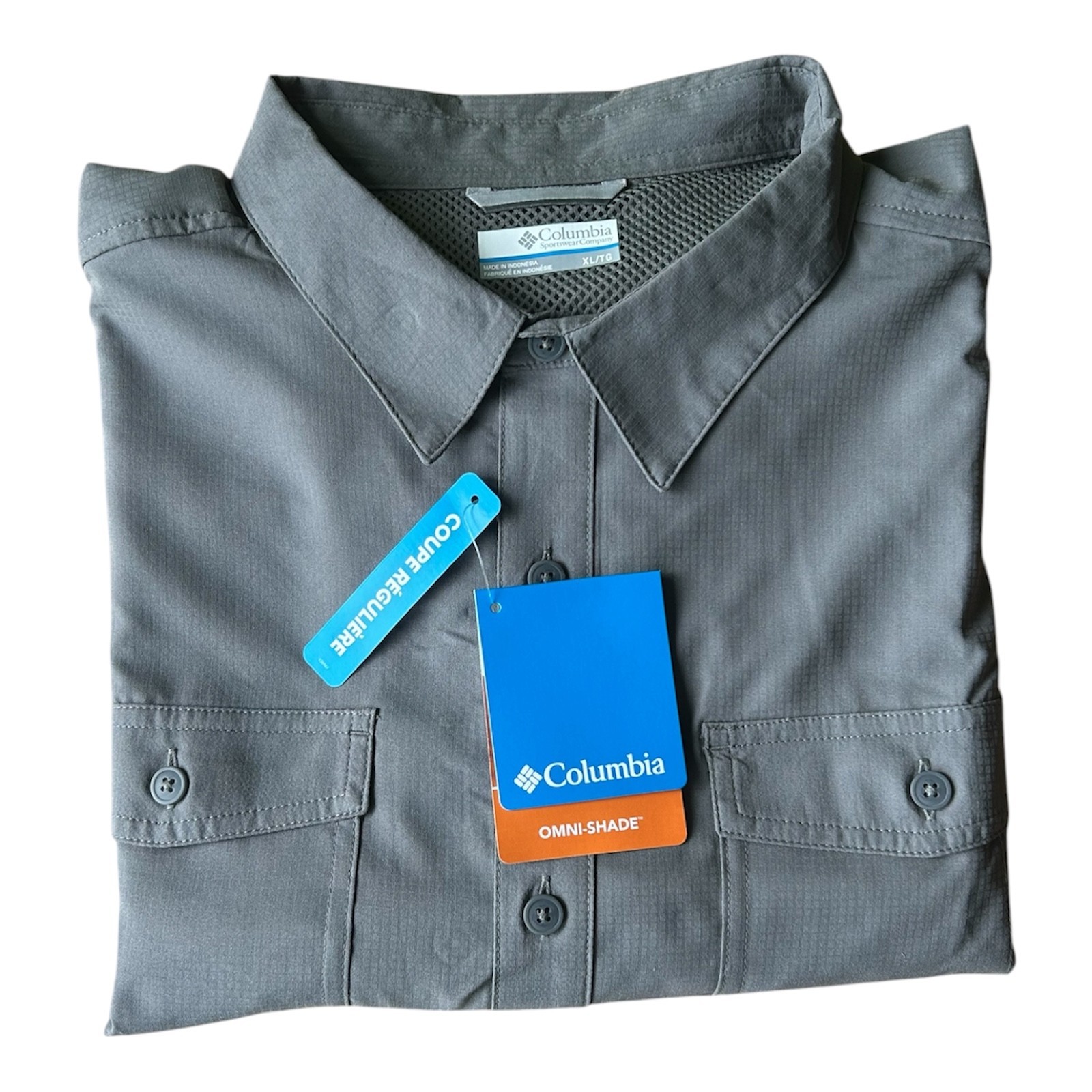 Columbia Omni Shade Men’s Long Sleeve Shirt Charcoal Dark Gray 40 UPF Size XL