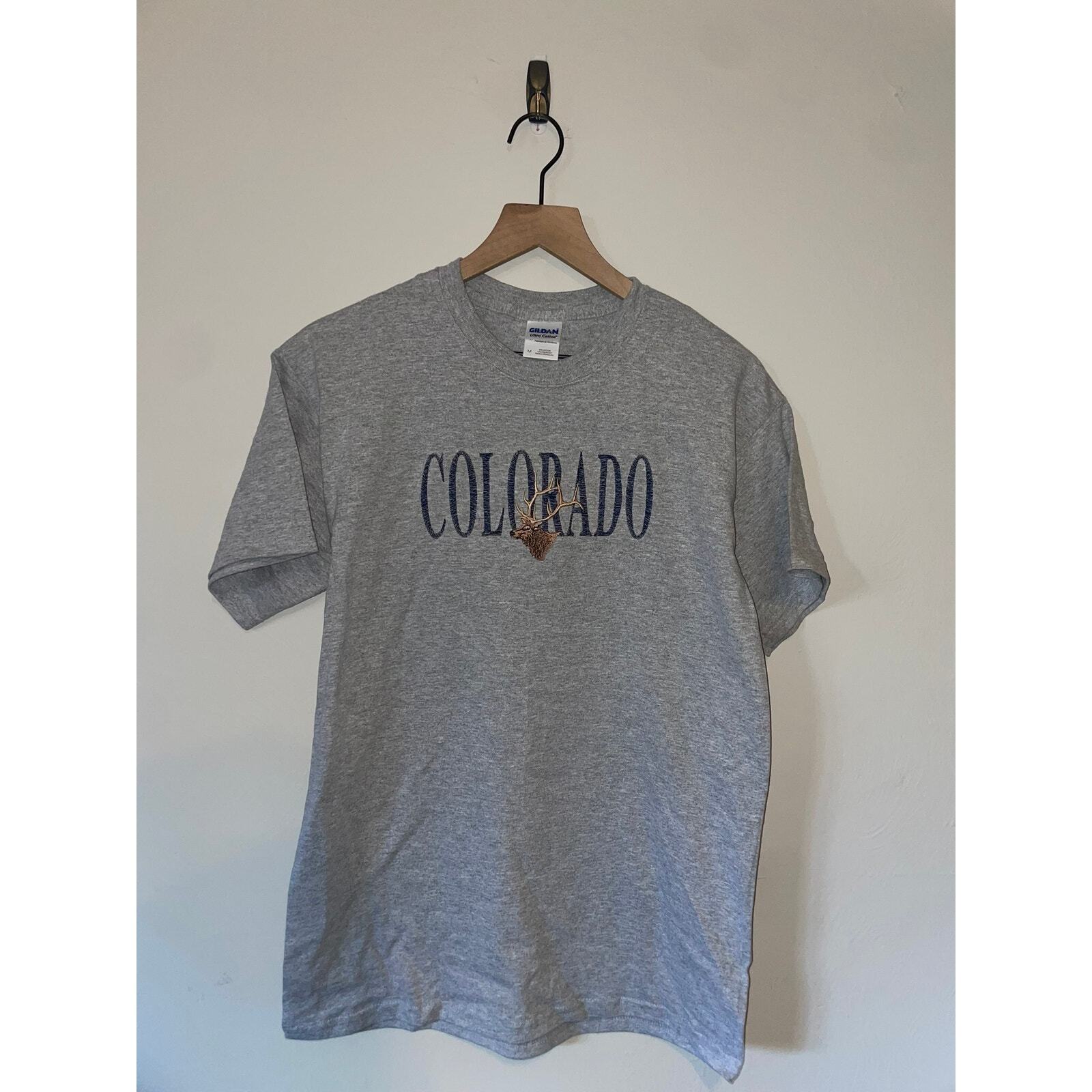 Y2K CO Colorado Elk Embroidery Gray Nature Shirt Tee 2000s M Medium