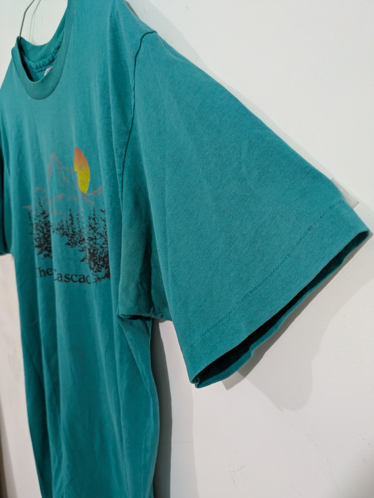 3166 Hanes Fifty-Fifty Men’s L Teal North Cascades, WA Graphic Crew Neck T-Shirt