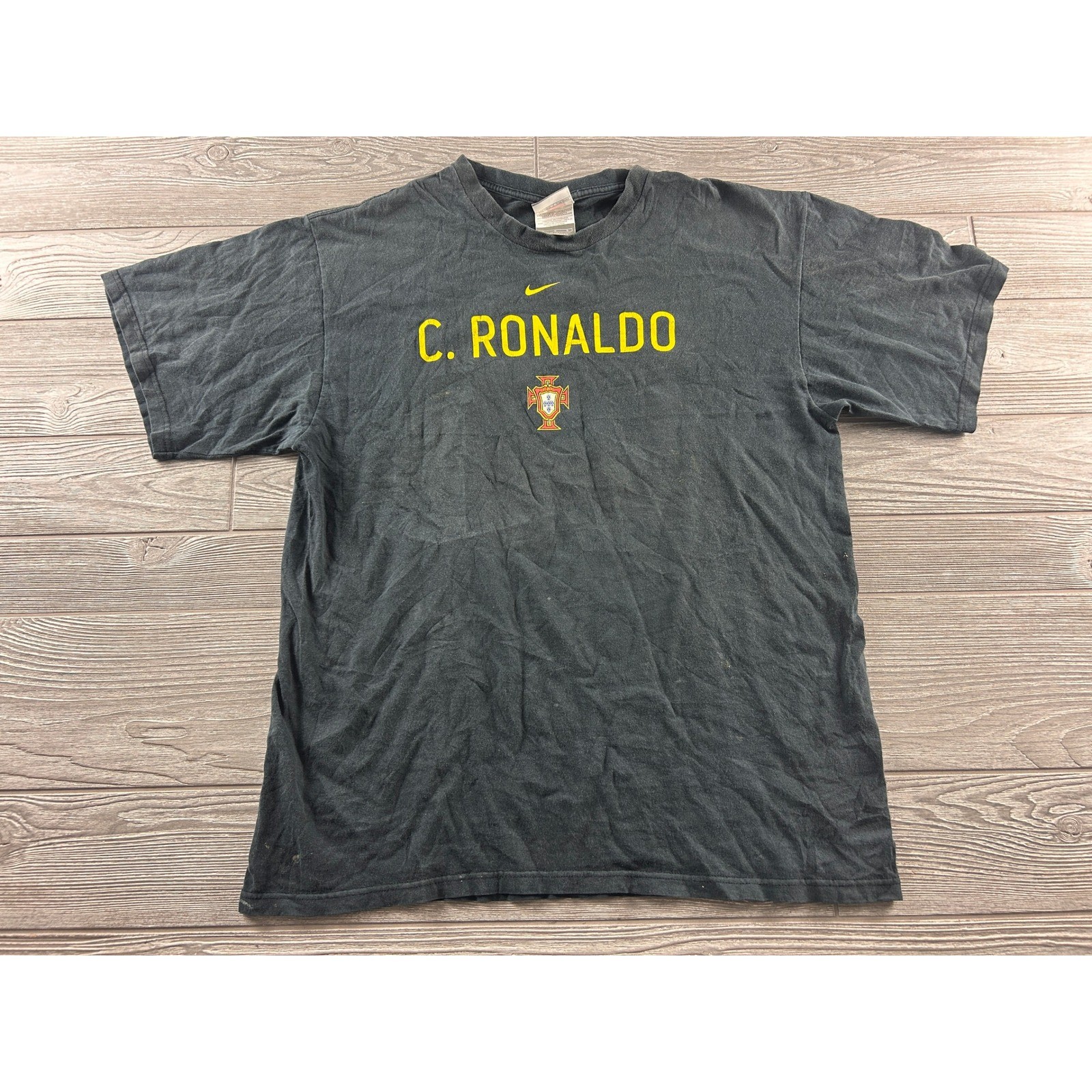 Nike Cristiano Ronaldo Portugal #17 Vintage Black T-Shirt Mens Large Soccer Tee