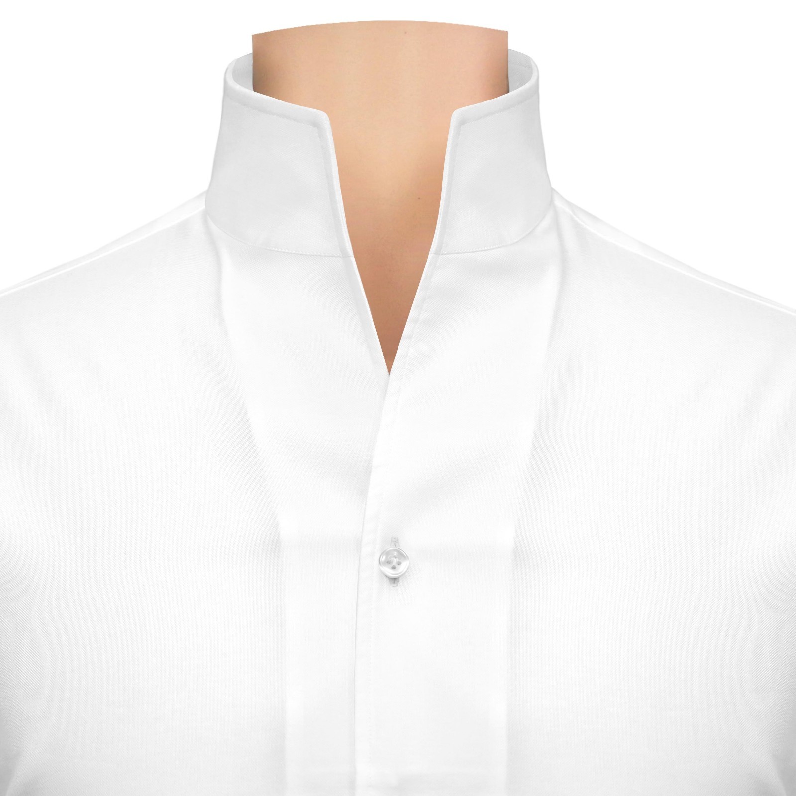 High Collar White 100% Cotton Shirt for Men Tall Open Neck Wedding Grooms Outfit