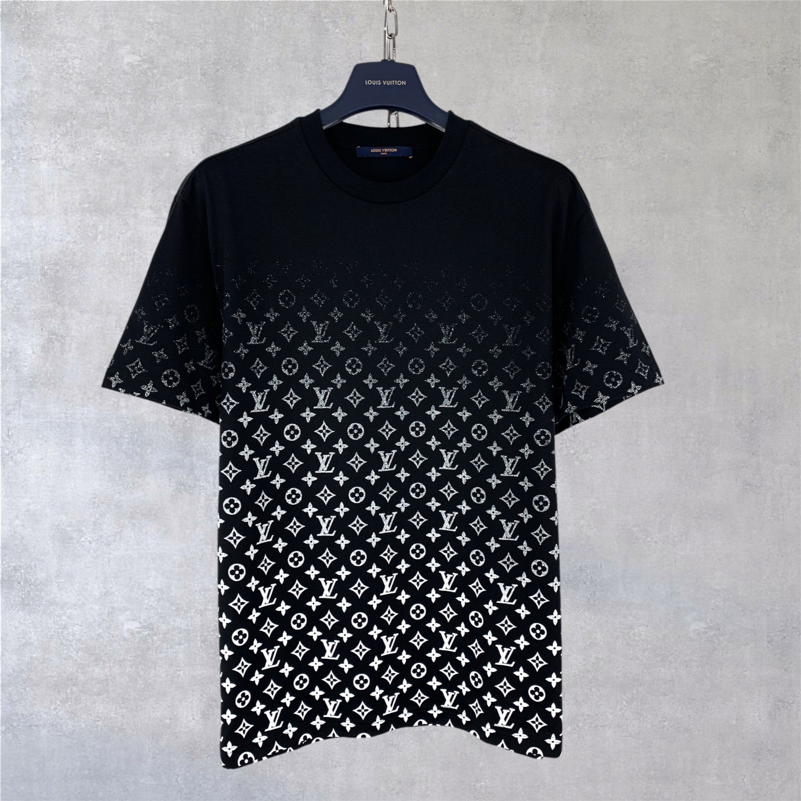 Louis Vuitton LV Monogram Pattern Gradient Cotton Crewneck T-Shirt Black Size L