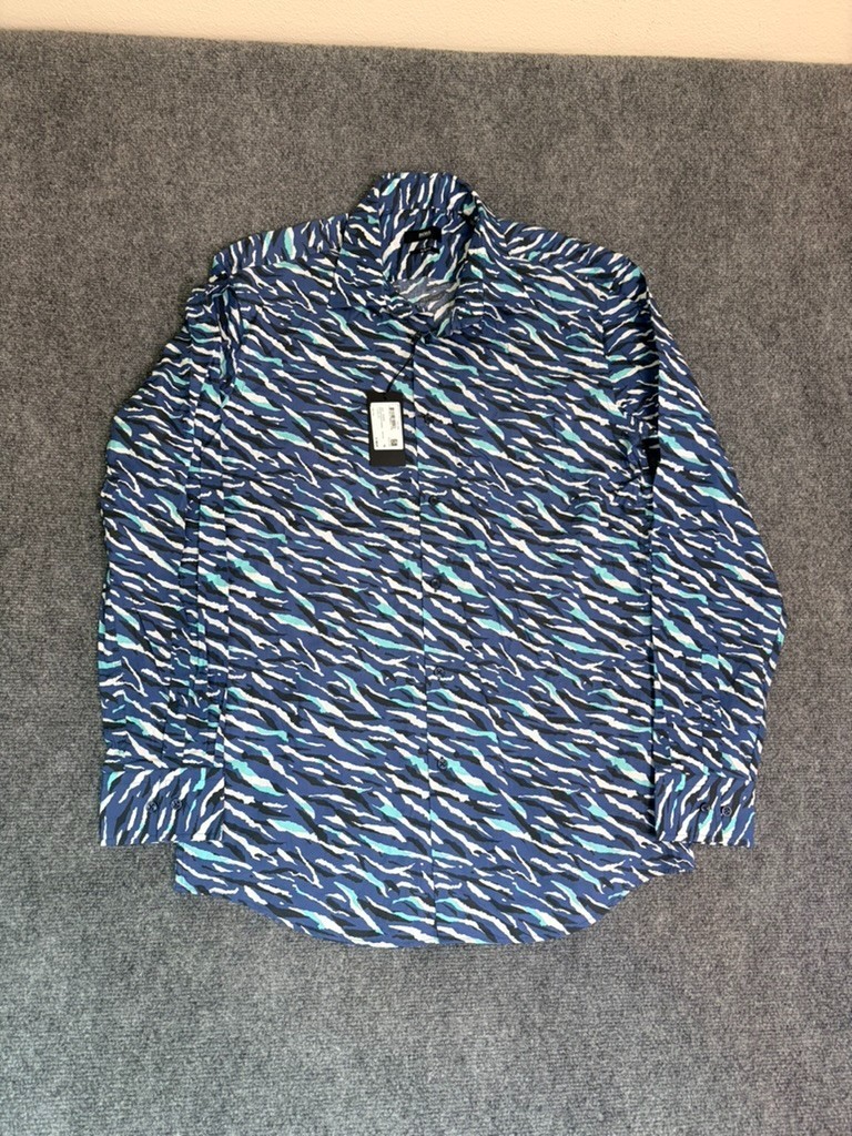 NWT Hugo Boss Jango Men BlueTeal Abstract Animal Print Slim Fit Shirt Size 41/16