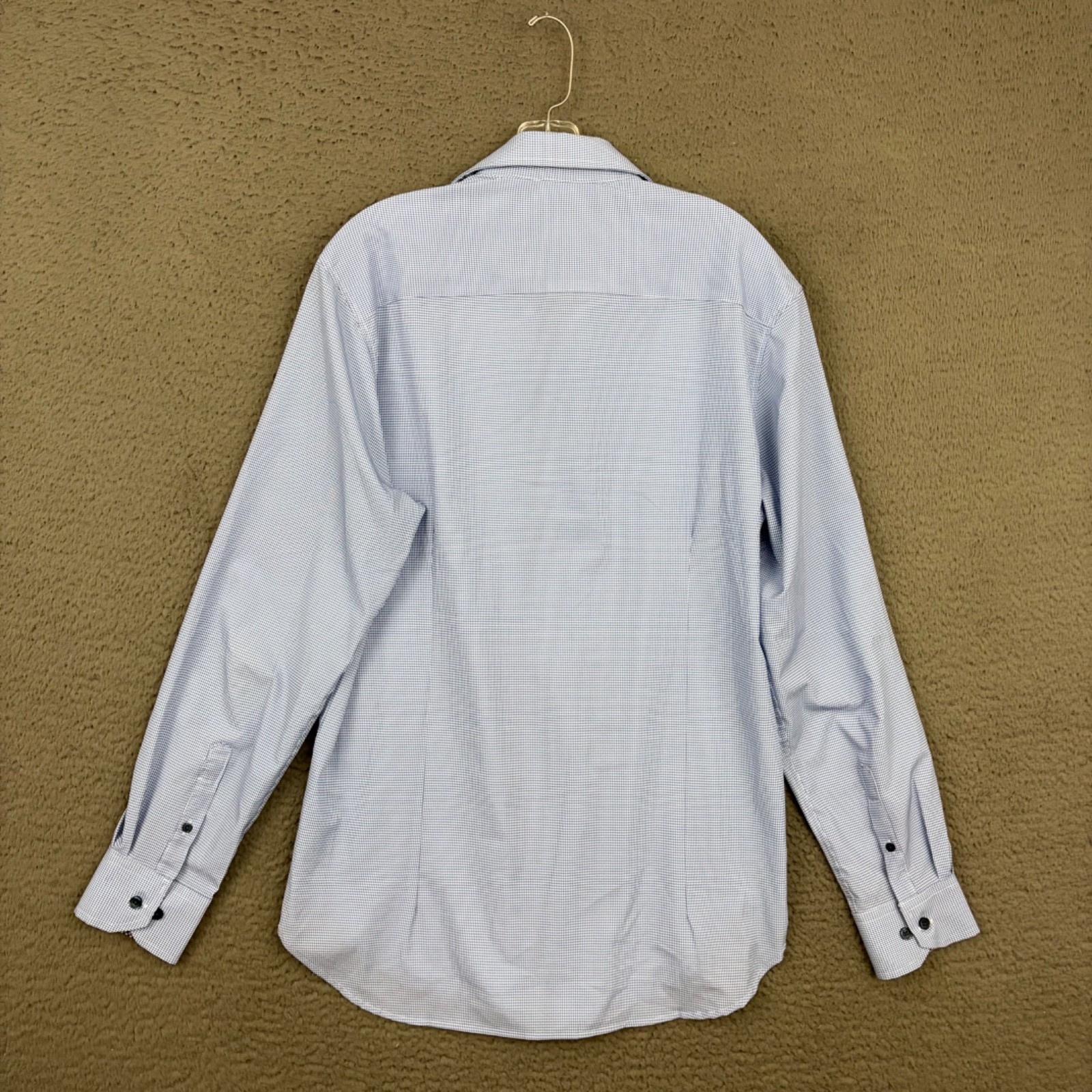 Work Rest Karma Shirt Mens Size 16 Blue Houndstooth 4 Way Stretch Long Sleeve