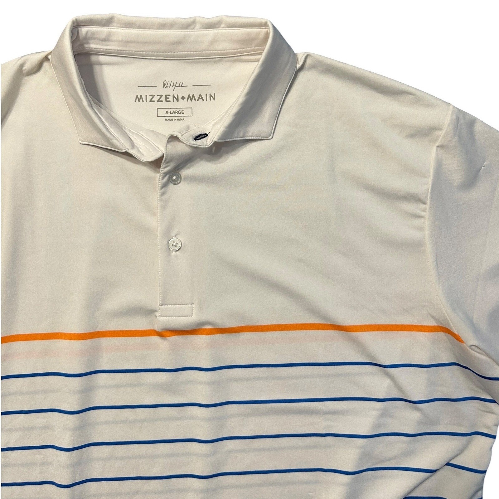 Mizzen+Main Phil Mickelson Mens XL White Striped Golf Polo PMP-S20-11009