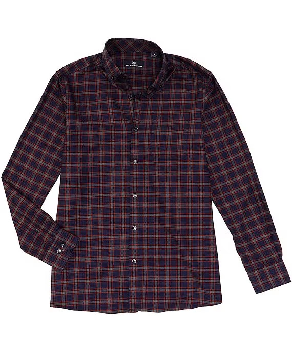 Hart Schaffner Marx men’s SZ M Navy Black Berry Cotton plaid dress shirt