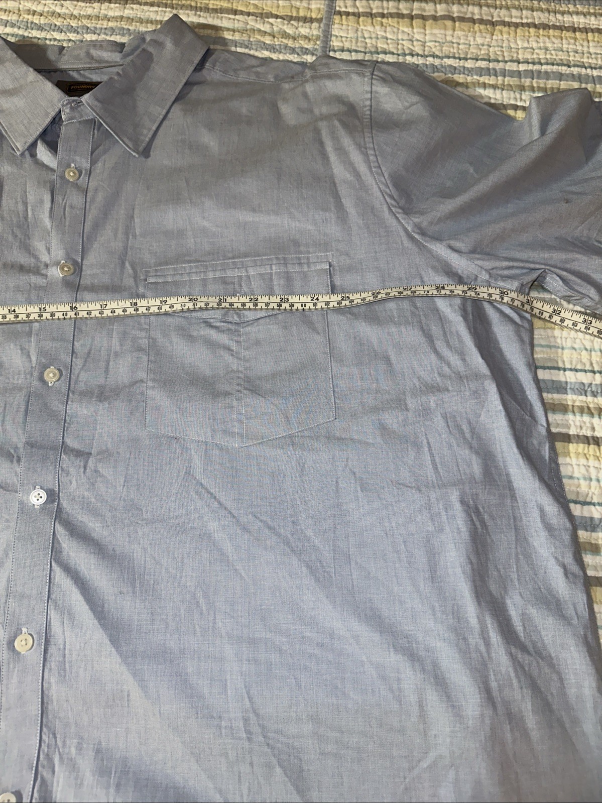 FOUNDRY Men Short Sleeve Button-up Shirt Big & Tall 3XLT 100% Cotton Lt Blue NWT