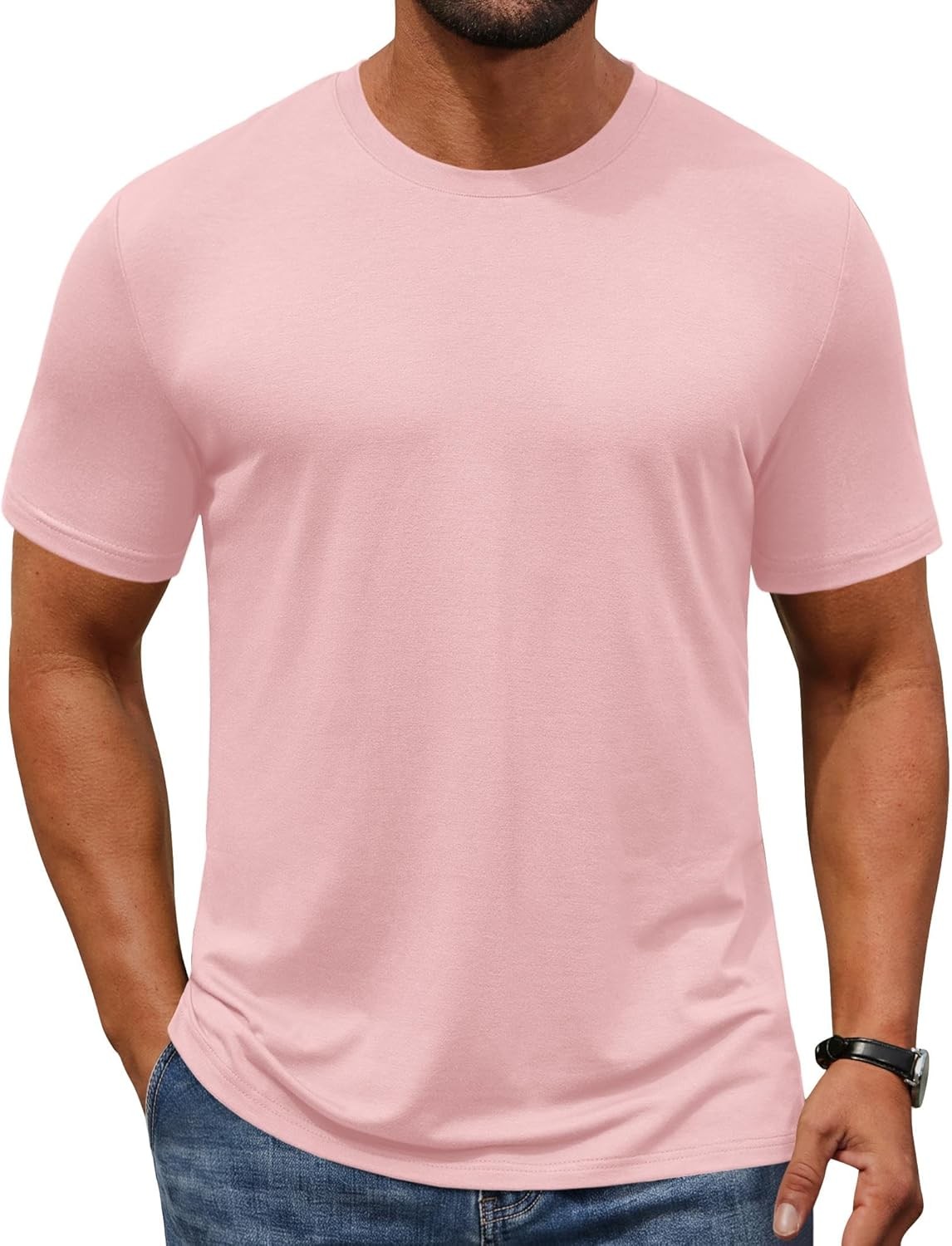 Men’s Pull On Tee Short Sleeve Classic Crew Neck Size XX-Large Light Pink Mens