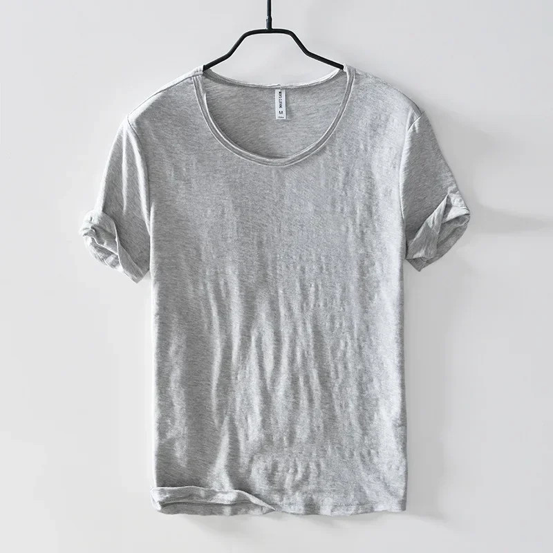 Mens Retro Raw Edge T-Shirt 100% Cotton Lightweight Breathable Slim-fit