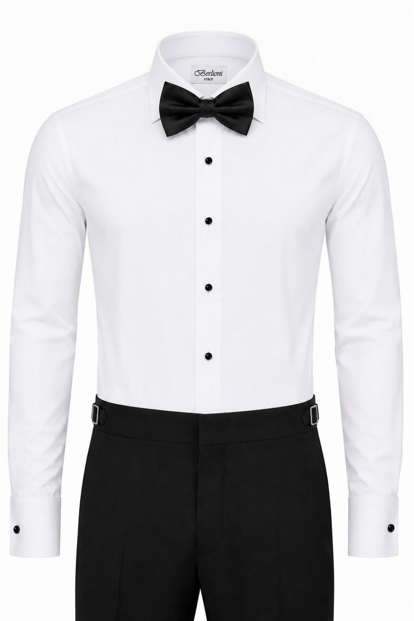 Berlioni Italy Men’s Premium Formal Tuxedo Shirt With Bow Tie