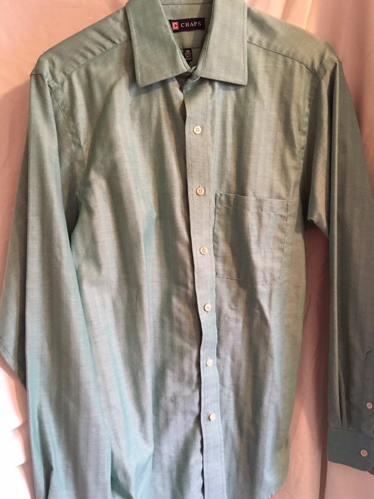 Men’s Chaps Easy Care Shirt Sz Med- Long Sleeve Button Front Mint Green preown.