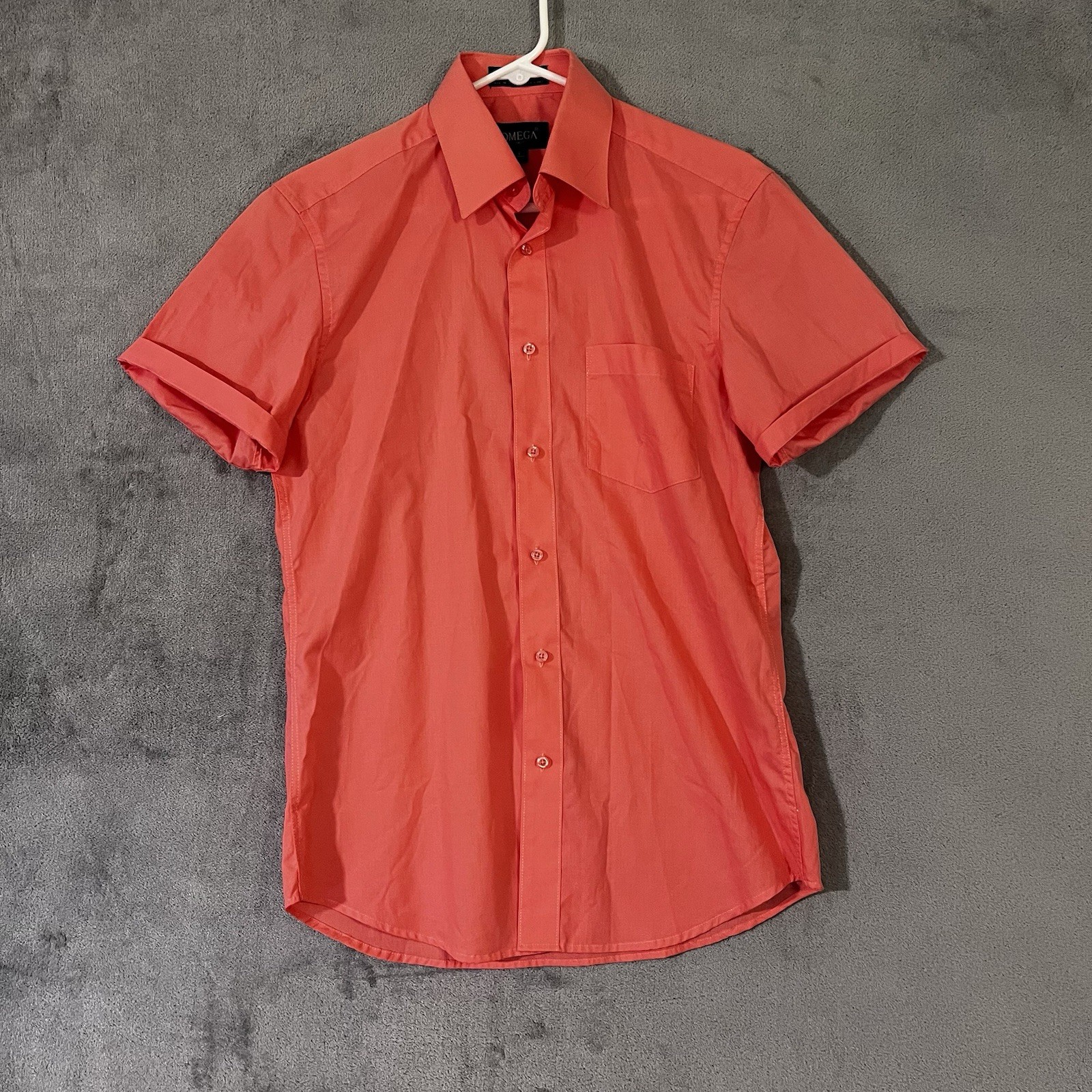 Omega Italy Summer Shirt Mens Sz S Coral Short Sleeve Button Up Cotton Poly