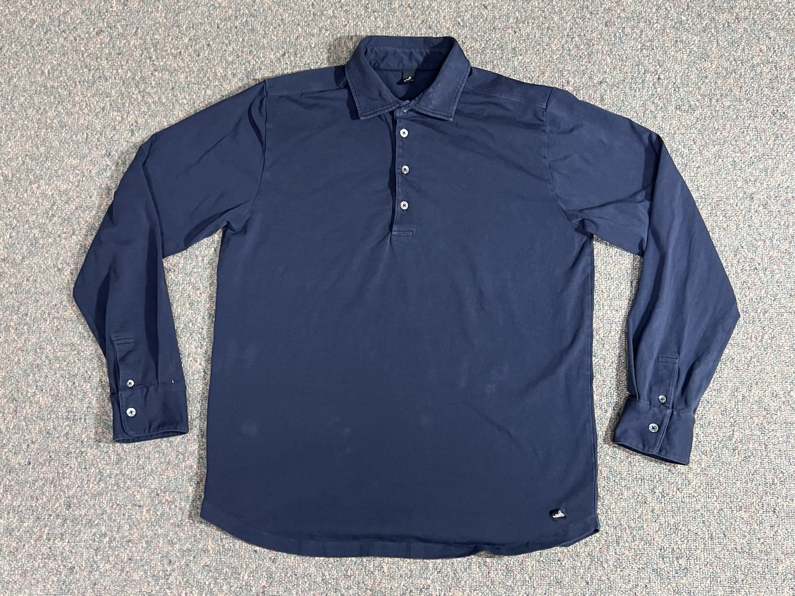 Wahts Polo Shirt Men’s Size Large Long Sleeve Navy Blue Organic Cotton Stretch