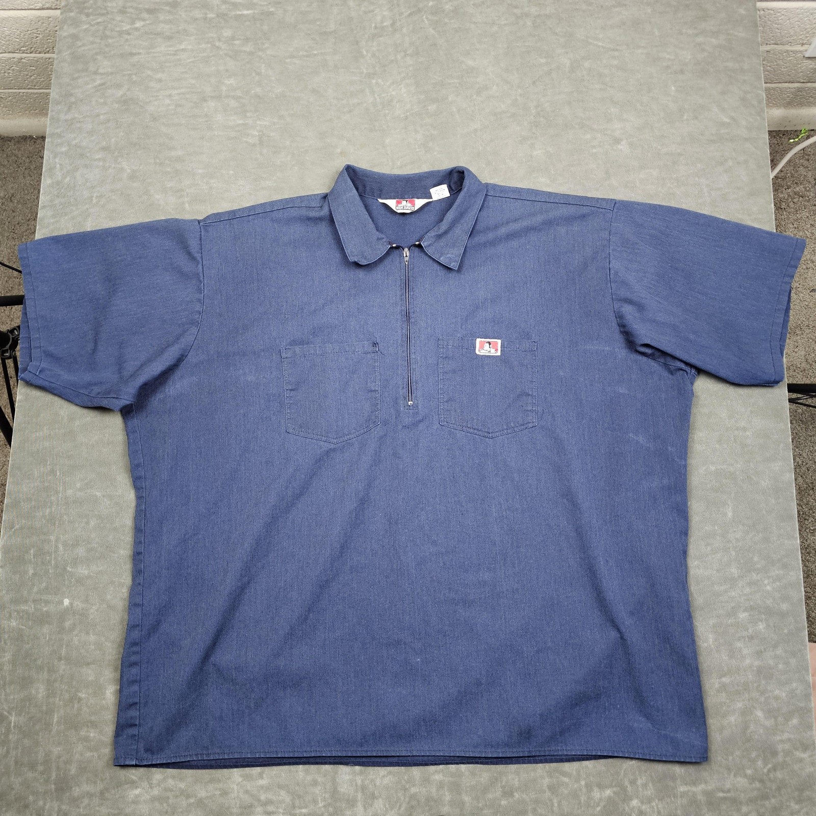 Vintage Ben Davis Polo Shirt Mens 3XL Blue Short Sleeve 1/4 1/2 Zip Workwear USA