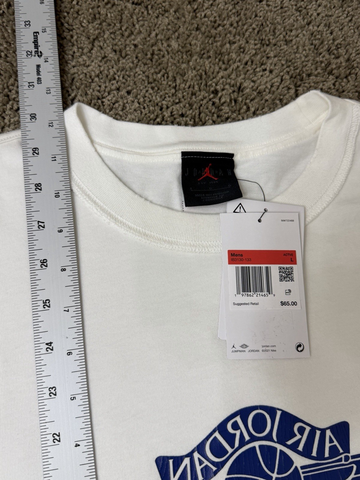 $65 BRAND NEW NIKE MEN’S AIR JORDAN TEE T SHIRT LARGE WHITE RARE AIR IB3130-133