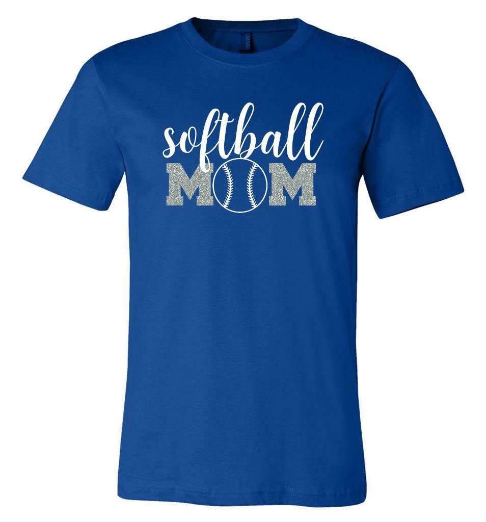Personalized Softball Mom Glitter T-Shirt Custom Softball Mom Sports Tee
