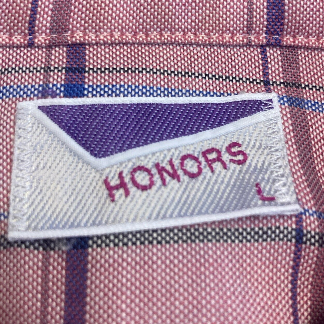 Honors Men’s Purple Pink Plaid Shirt Size L, 23×30, Made in USA