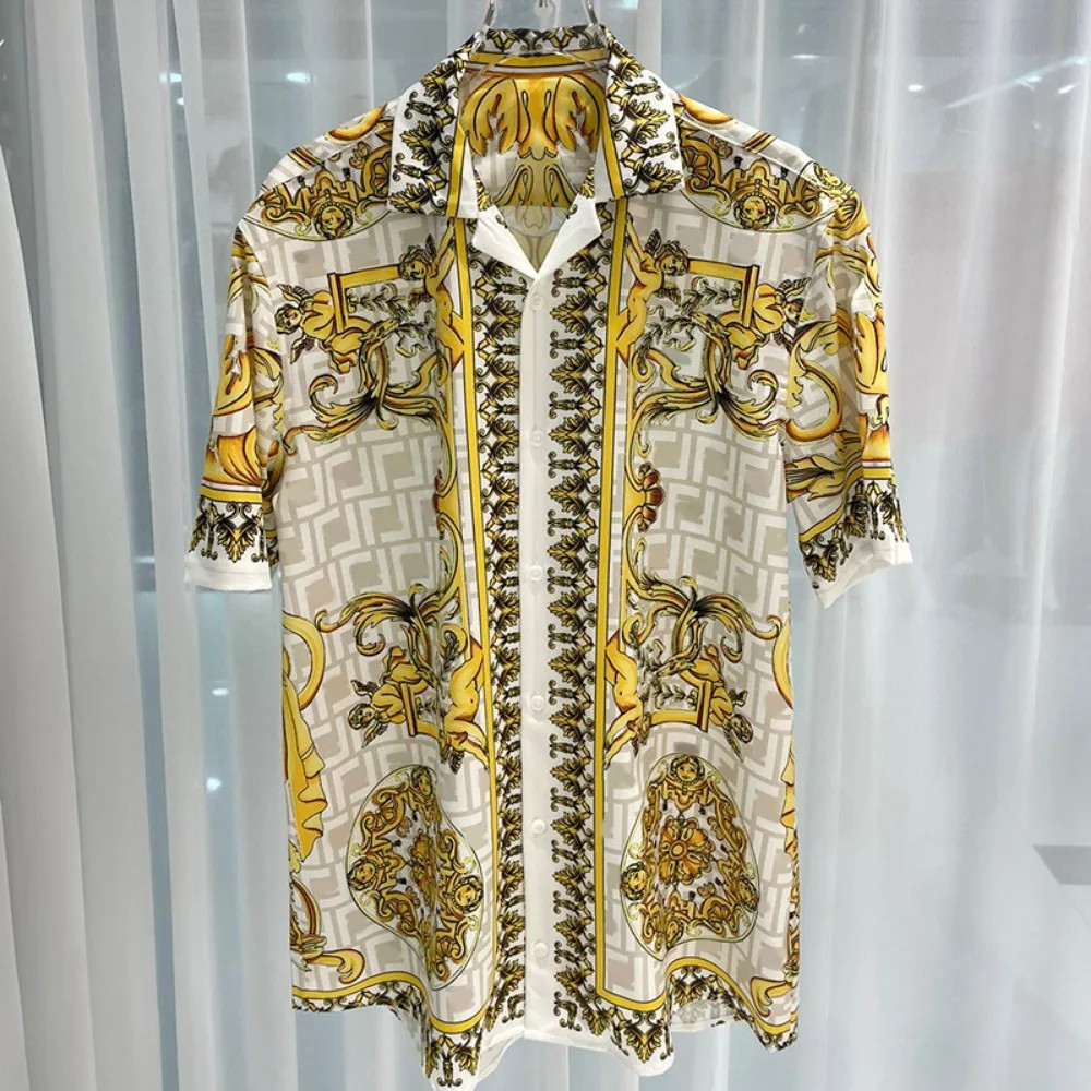 Button Down Shirt Men Fashion Floral Casual Summer Short Sleeve Casual Shirts