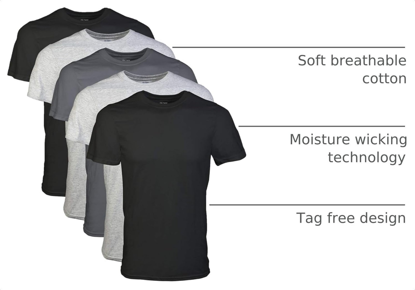 Gildan Men’s Crew T-Shirts, Multipack, Style G1100 5 Black/Sport Grey/Charcoal