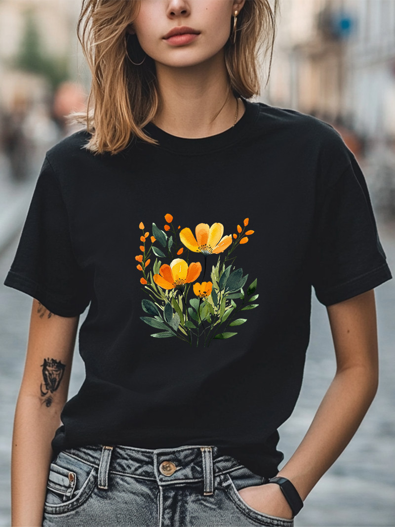 Floral Watercolor Yellow Flowers Botanical Graphic T-Shirt Men Women Unisex Tee