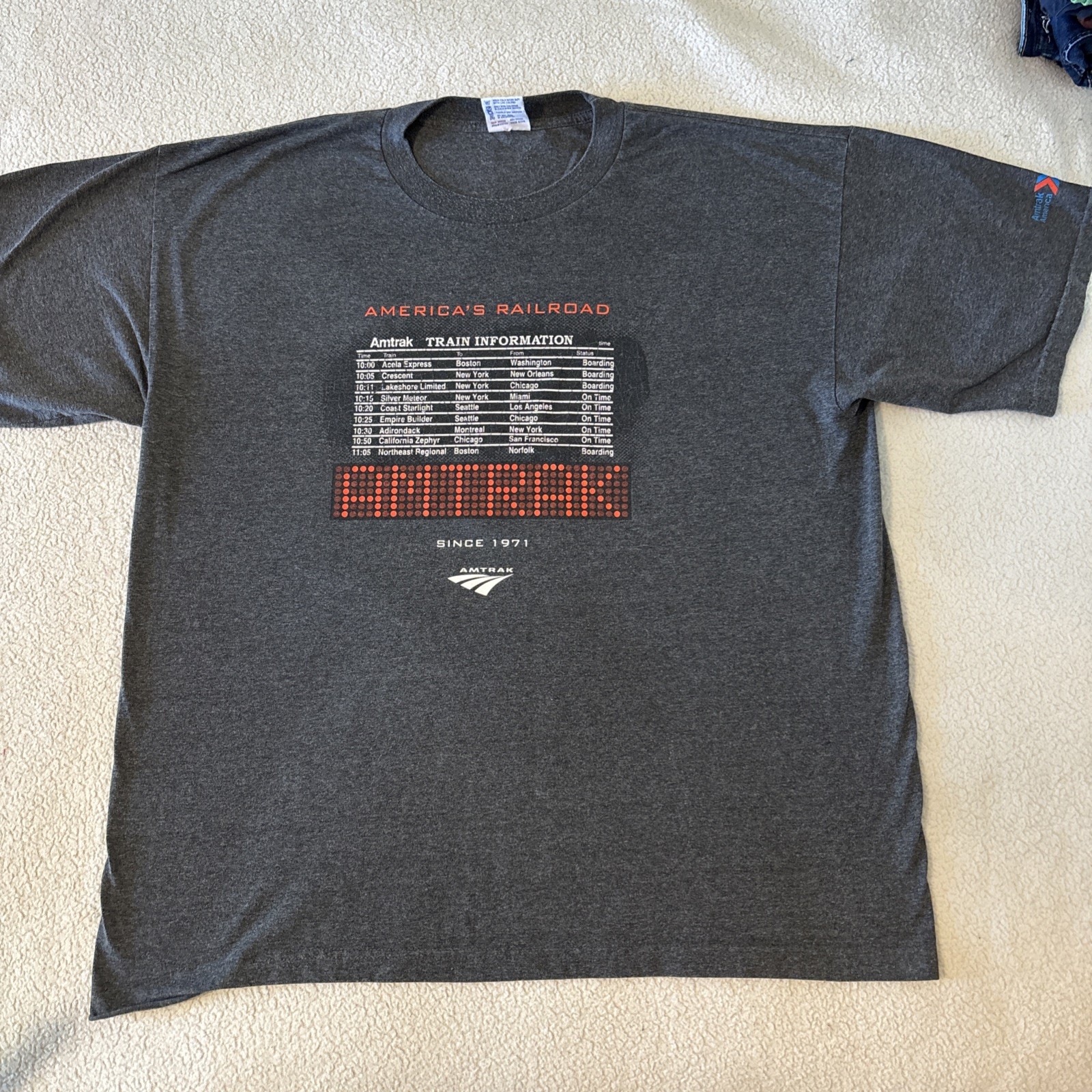 Amtrak T Shirt Mens 2XL Gray Americas Railroad Since 1971 Bayside’s Made in USA