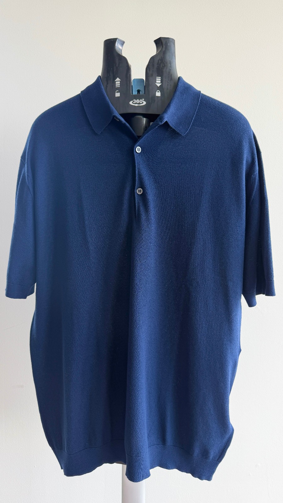 John Smedley Made in England Sea Island Cotton Soft Navy Blue Polo L/S Shirt XXL