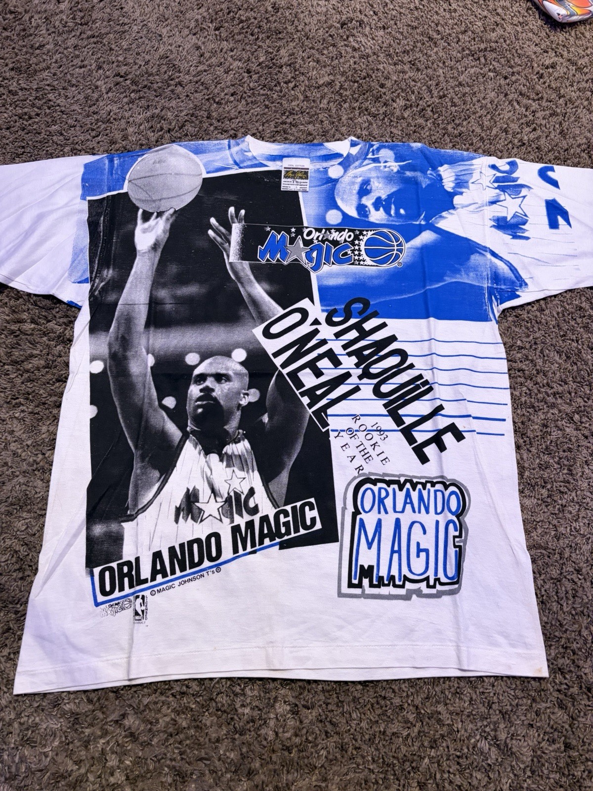 Vintage 90s NBA Shaq AOP Grail, Great Condition, Measures 24×29 Sz XL