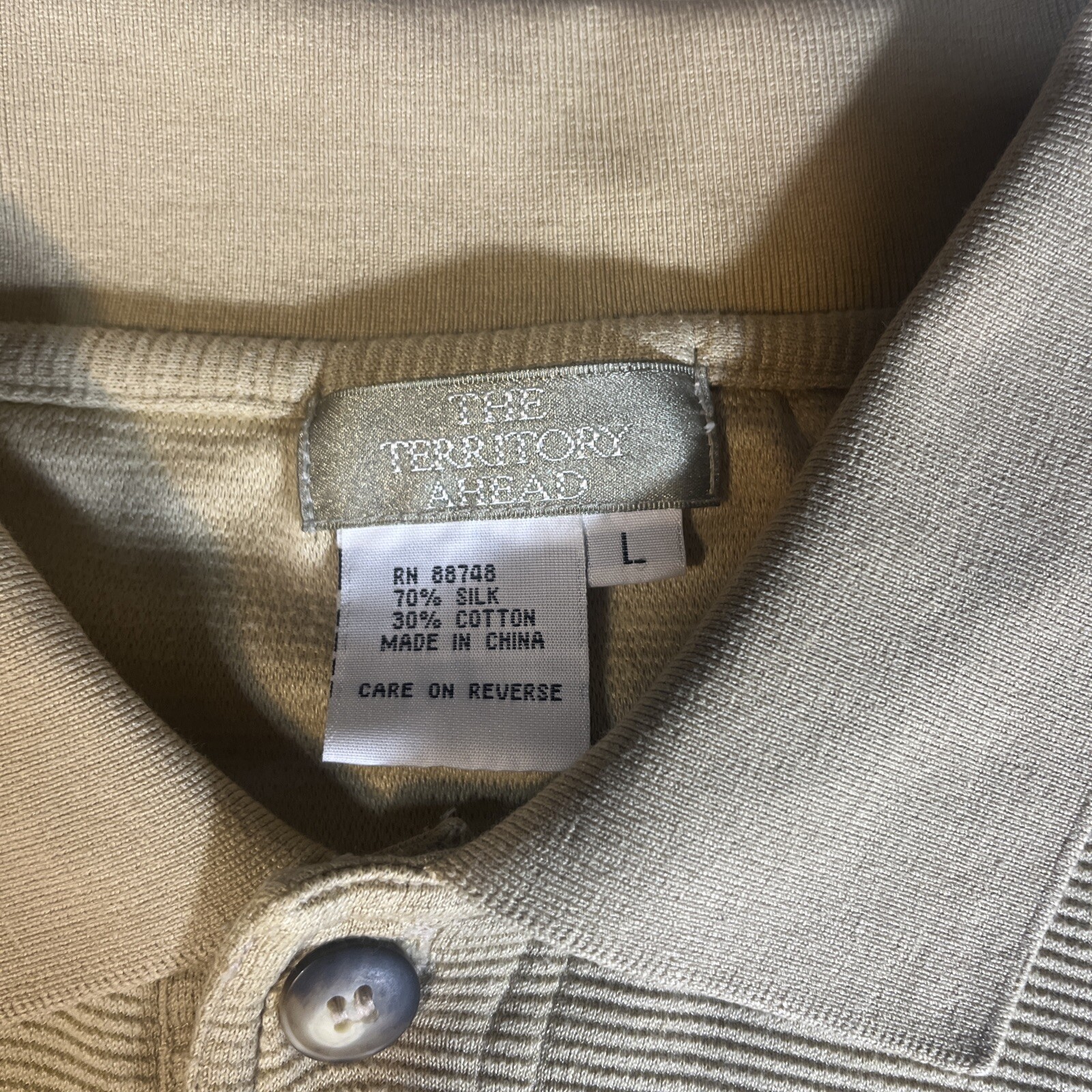 the territory ahead Poll Shirt Large Quarter Button Yellow