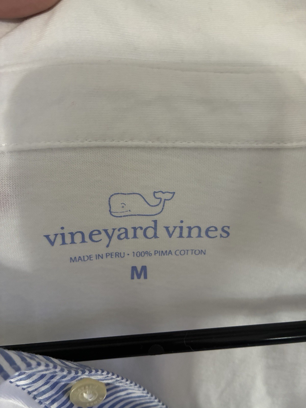 Vineyard Vines Men’s M White/Blue Striped Long Sleeve Polo, 100% Cotton Pocket