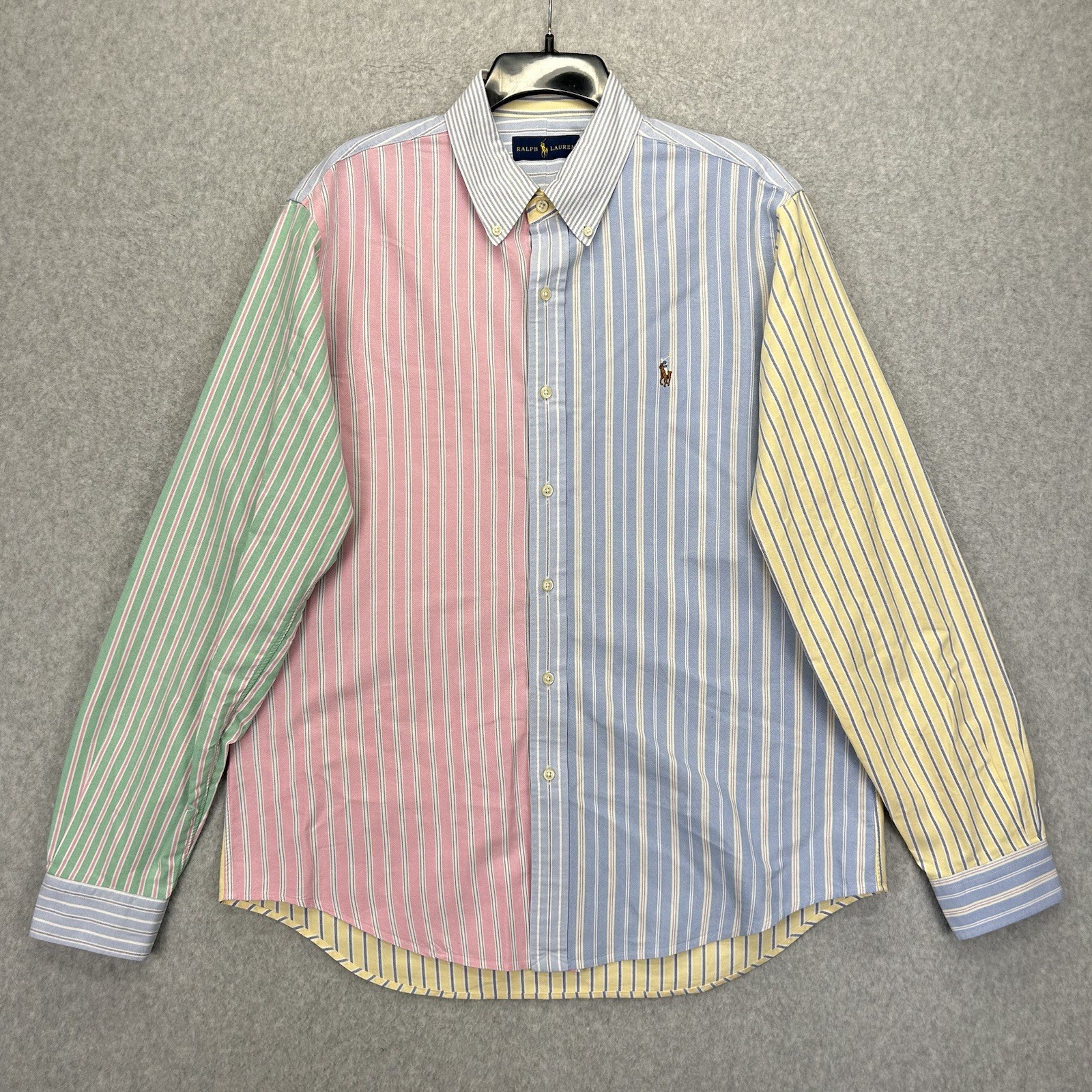 Ralph Lauren Shirt Mens Large Multi Color Striped Colorblock Flesh Pony Preppy