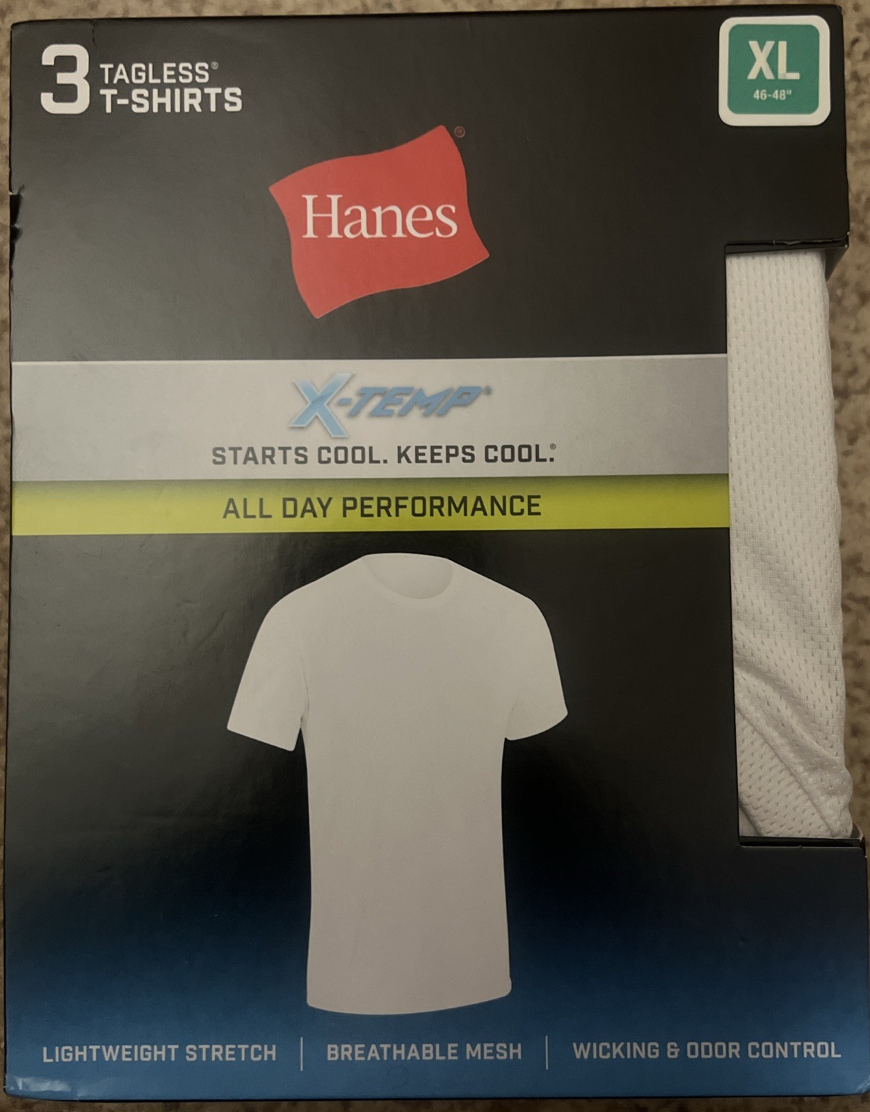 XL Hanes Men 3 Pack Tagless X-Temp All day Performance White T-Shirts New
