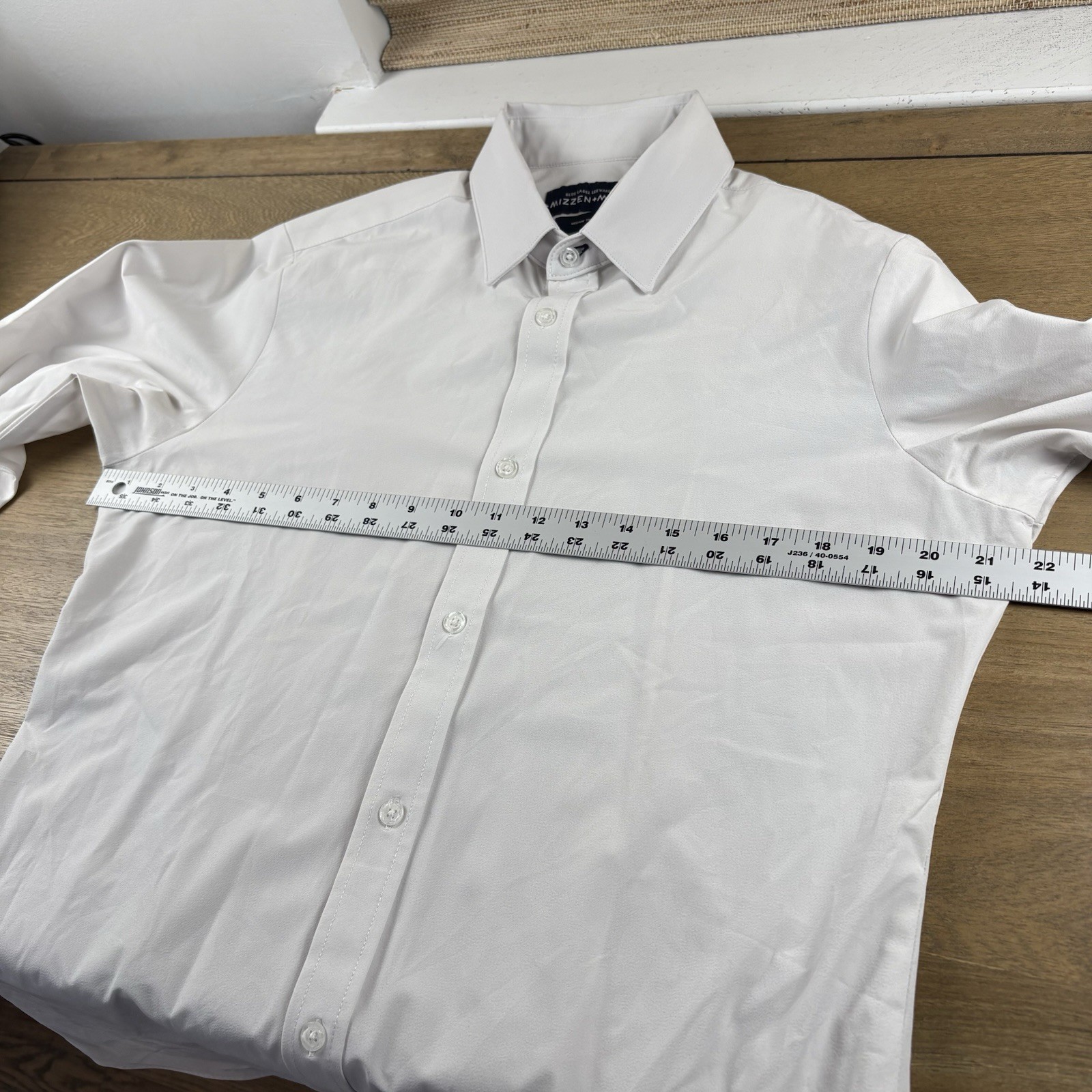 Mizzen + Main Blue Label Leeward Solid White Dress Shirt Stretch Mens M Slim Fit