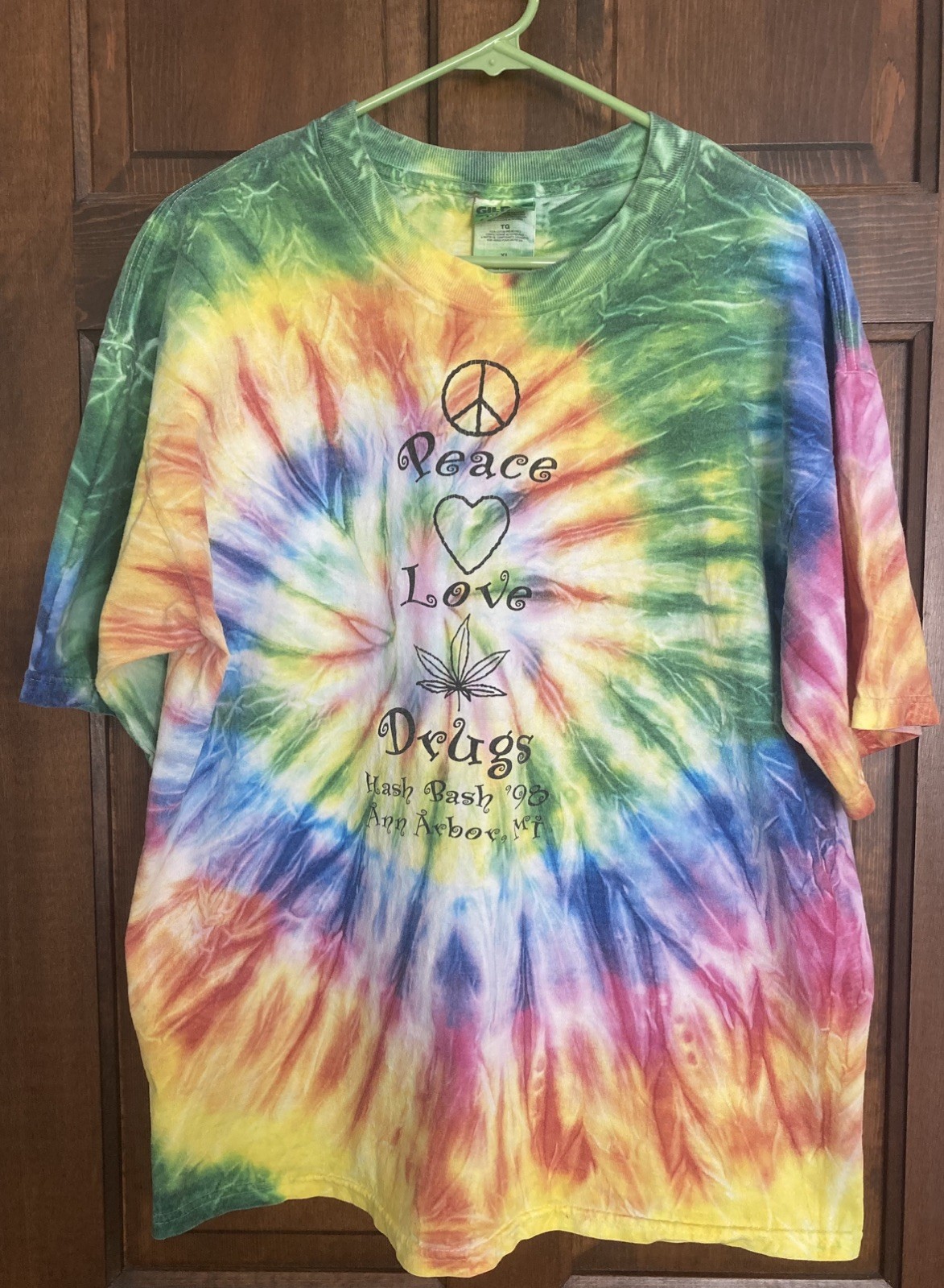 Vintage 90s 1998 Ann Arbor Michigan Hash Bash Tie Dye Weed T-Shirt – Size XL