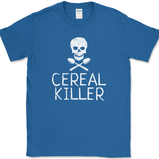 Cereal Killer T-Shirt Funny Serial Food Breakfast Humor Skull Novelty Cotton Tee