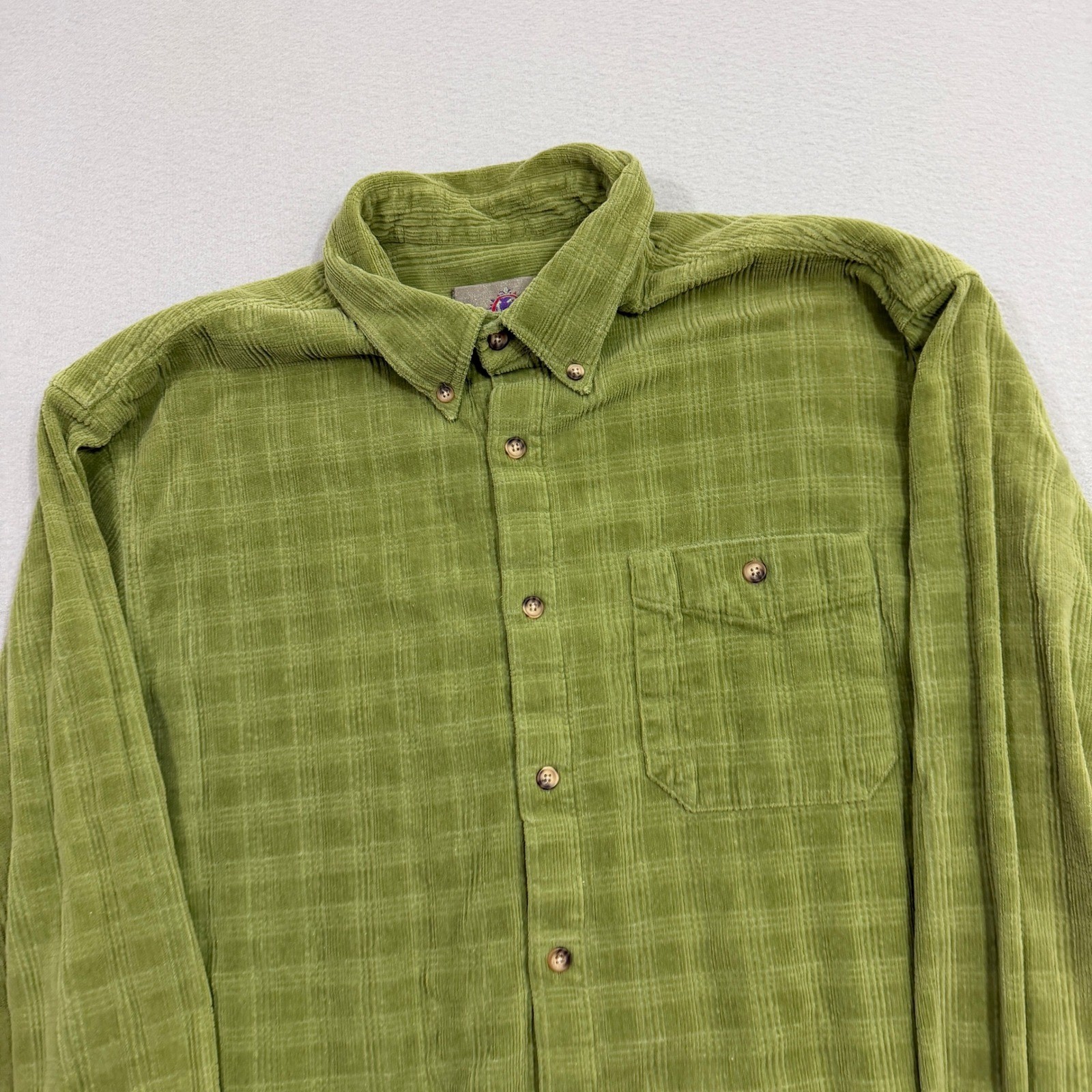 Vintage The Territory Ahead Corduroy Button Shirt XL Green Silk Blend Shaggy 90s