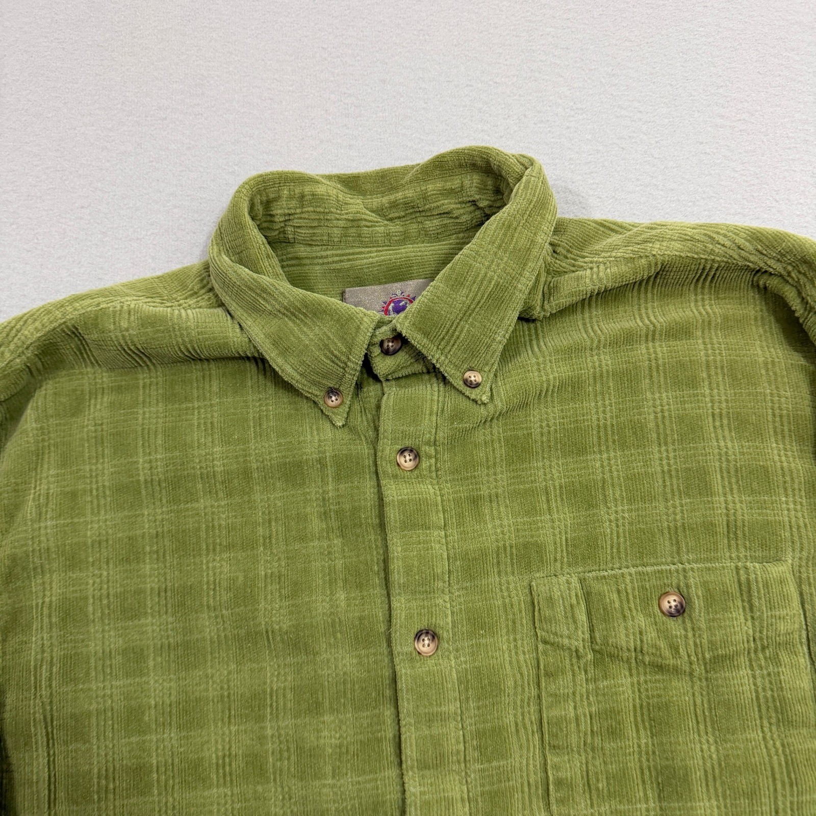 Vintage The Territory Ahead Corduroy Button Shirt XL Green Silk Blend Shaggy 90s