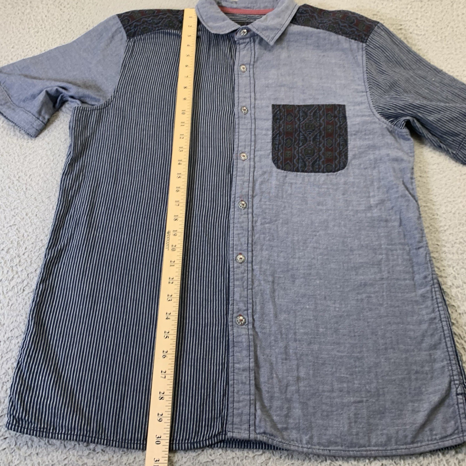 Territory Ahead Shirt Mens Large Button Up Aztec Chambray Panel Pocket Outdoor