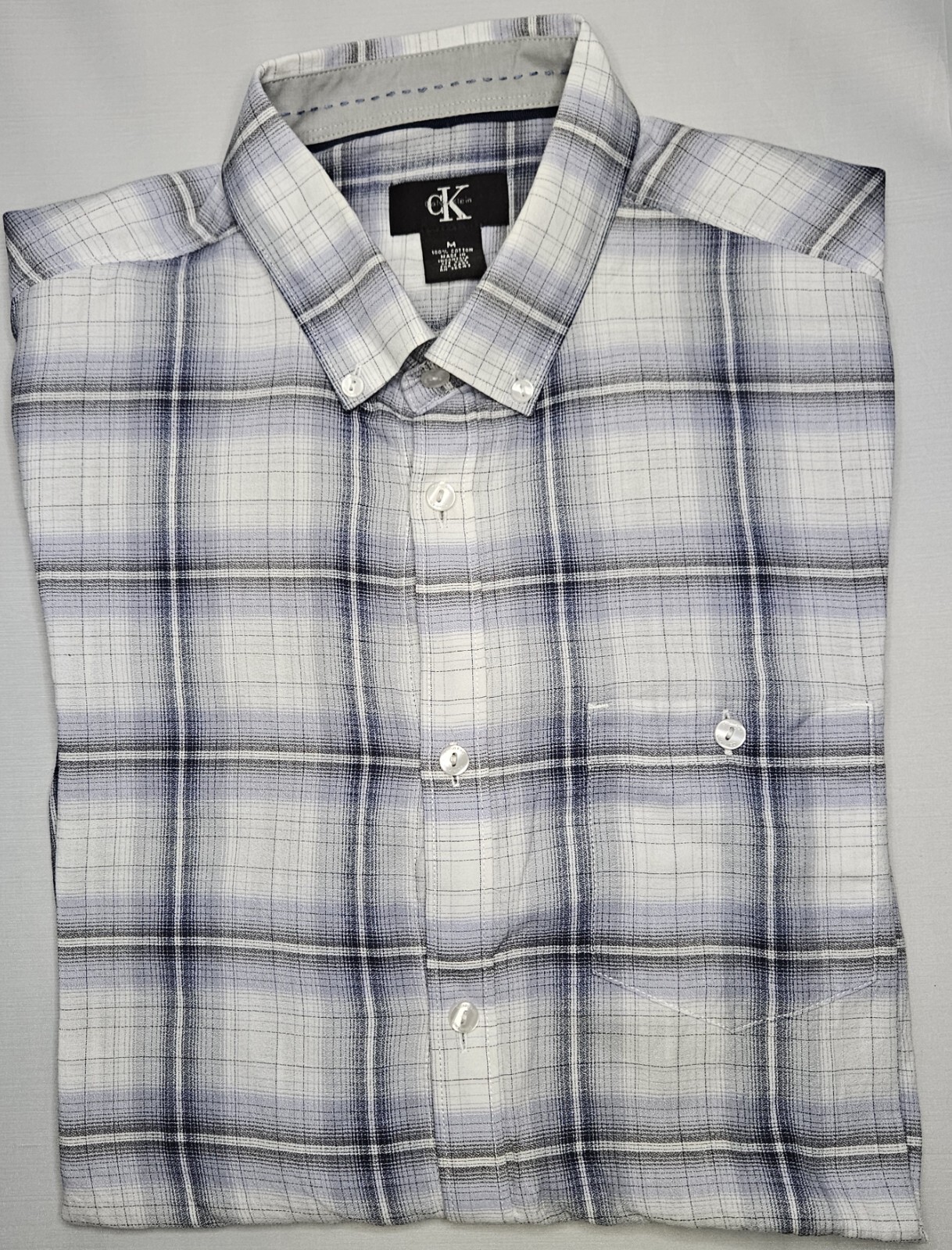Mens Calvin Klein Lightweight Plaid Long Sleeve Button Up Shirt Medium – NICE