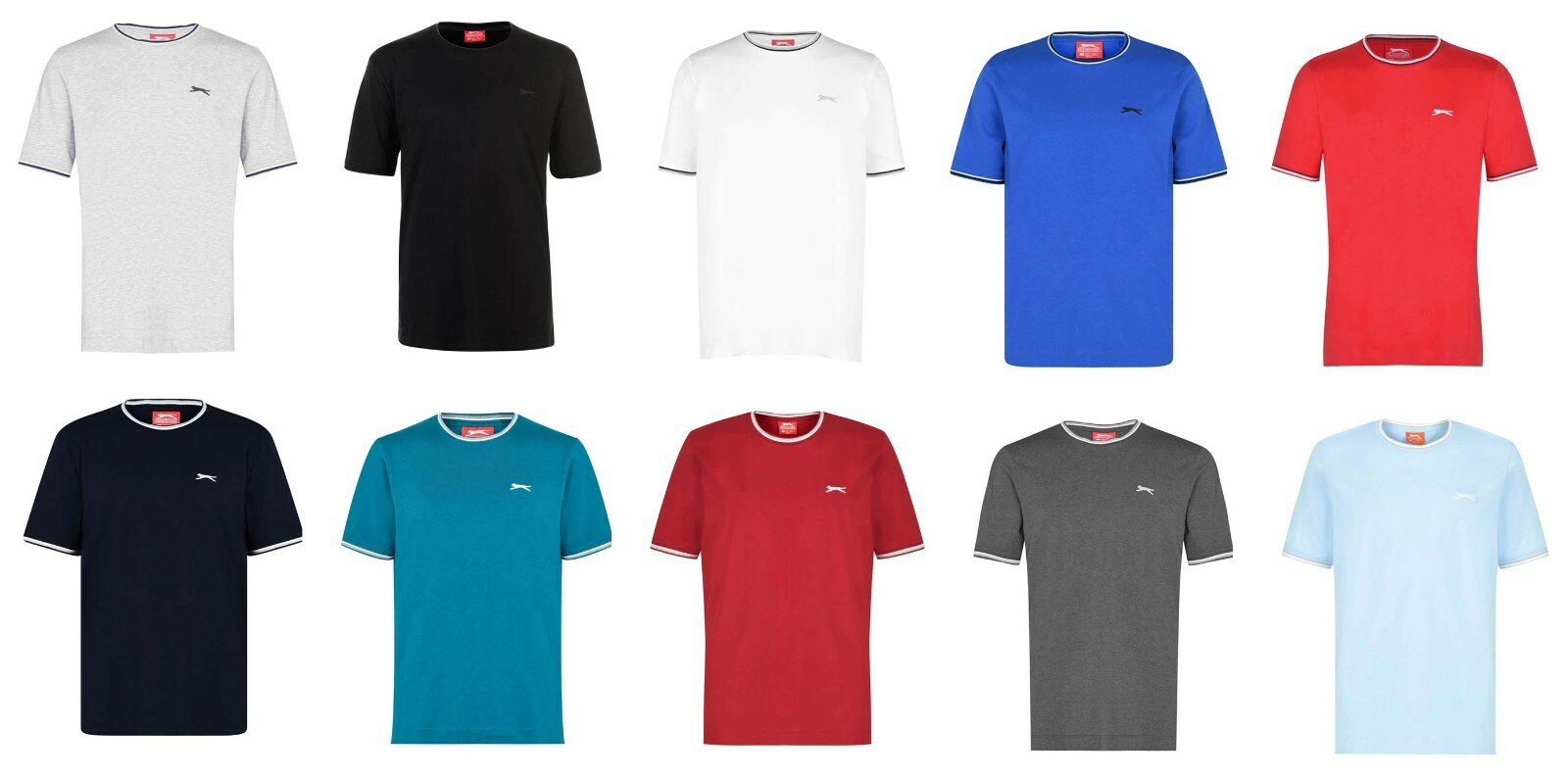 Mens Slazenger 100% Cotton Tipped Crew Neck T Shirt XS S M L XL XXL 3XL 4XL BNWT