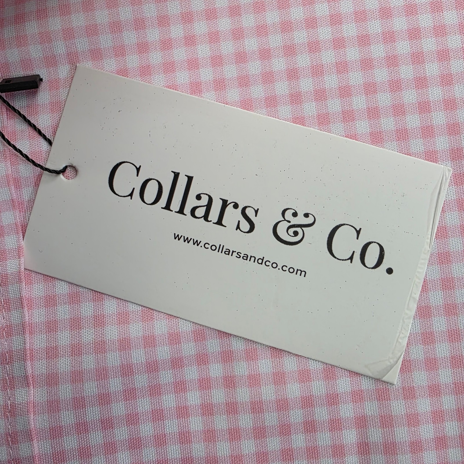 Collars and Co Men Dress Collar Stretch Long Sleeve Polo Shirt Sz S Pink Gingham
