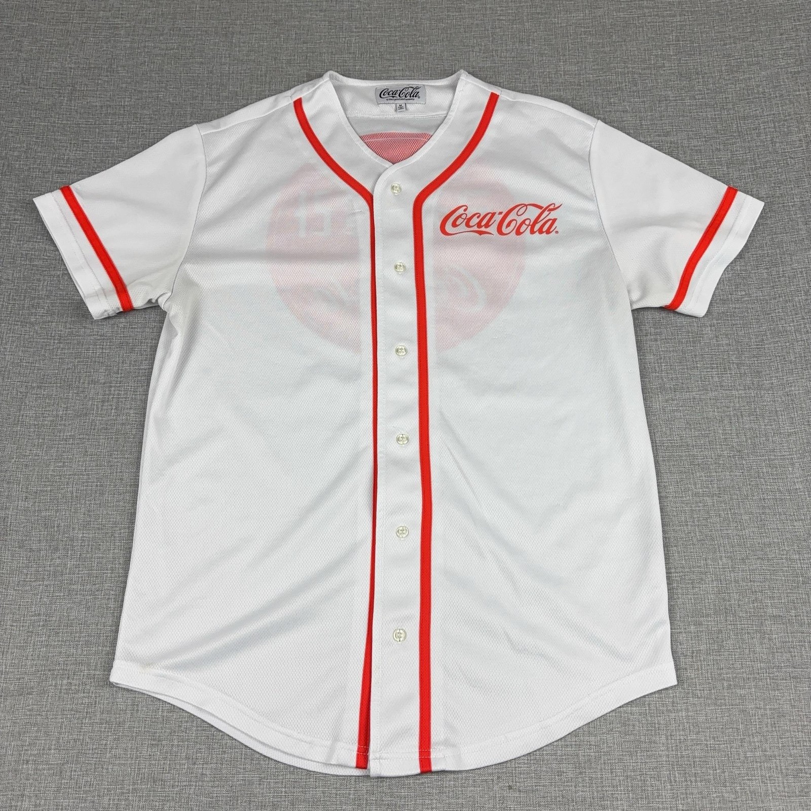 Coca-Cola Shirt Mens Medium White Short Sleeve Baseball Button Up Korean Graphic