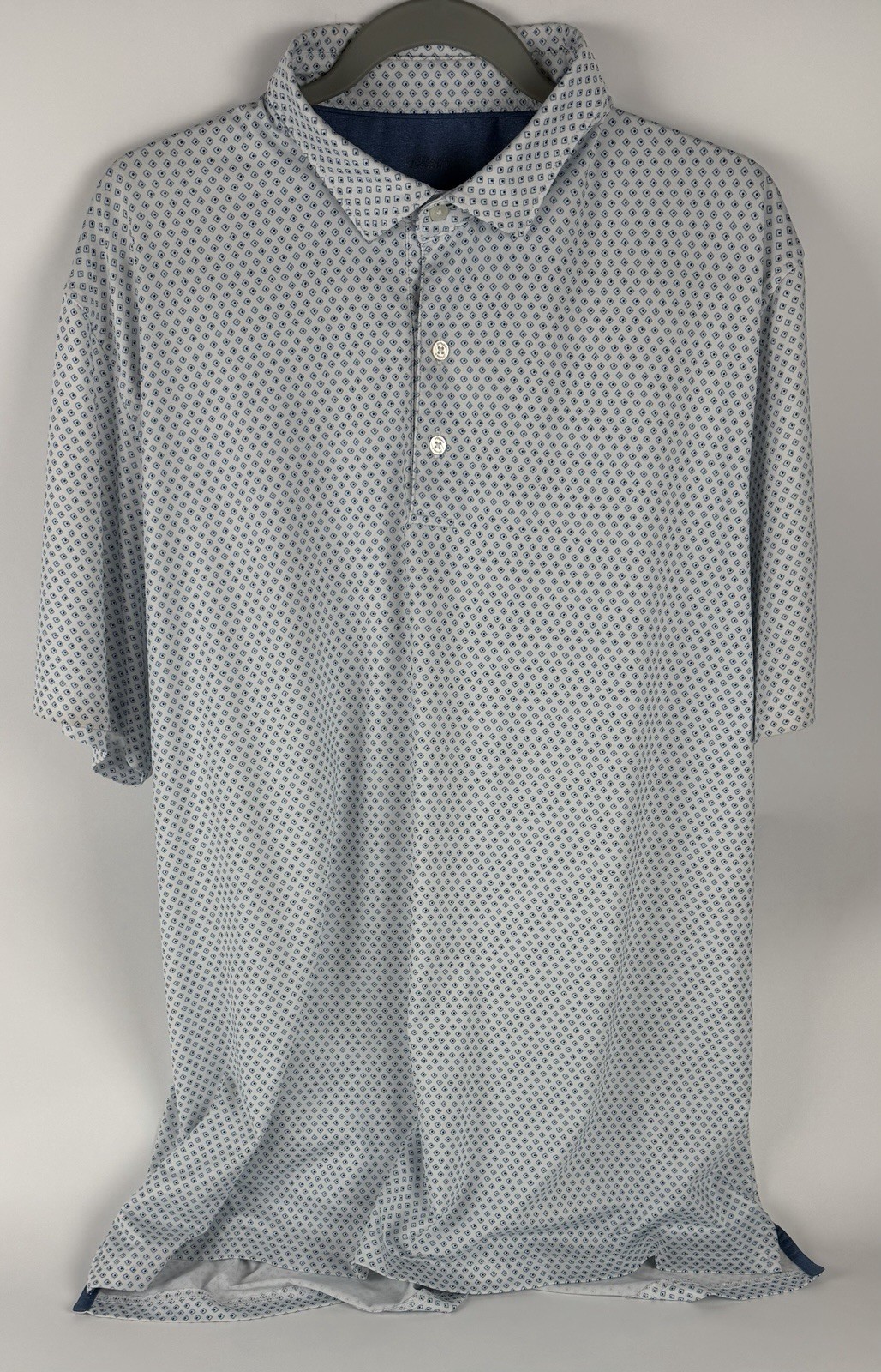 Johnnie-O Men’s XL Performance Polo Las Colinas Country Club Print White Blue