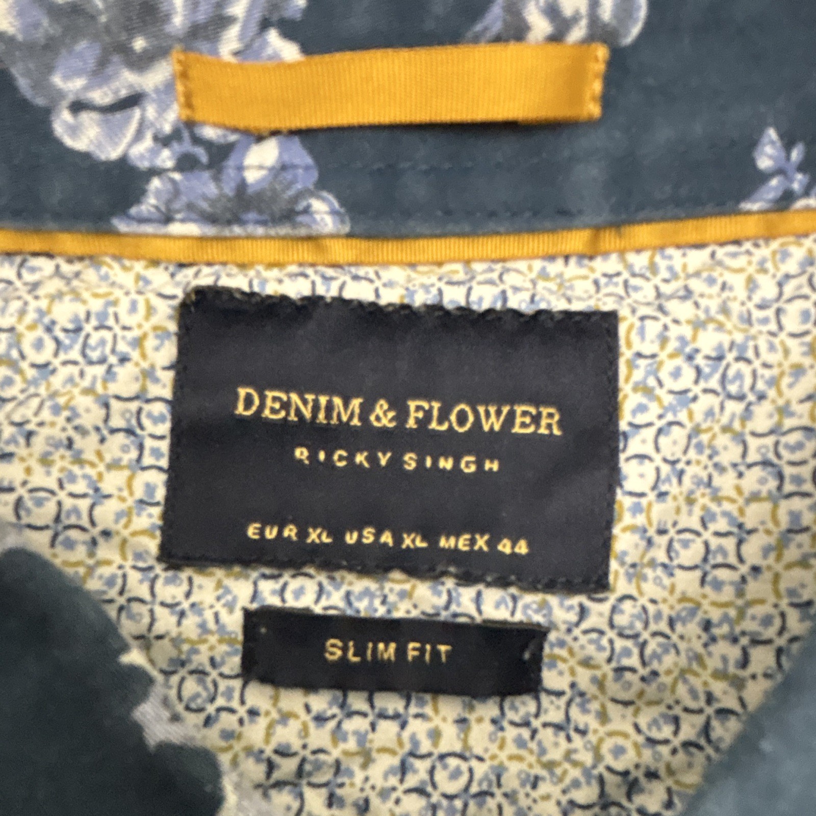 Denim & Flower Ricky Singh Blue/White Floral Button-Up Shirt Slim Fit XL