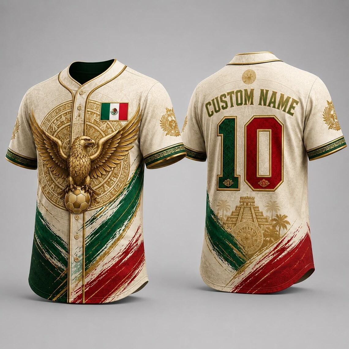 Vintage Mexico Aztec Style Baseball Jersey, Personalized Mexican Culture Fan