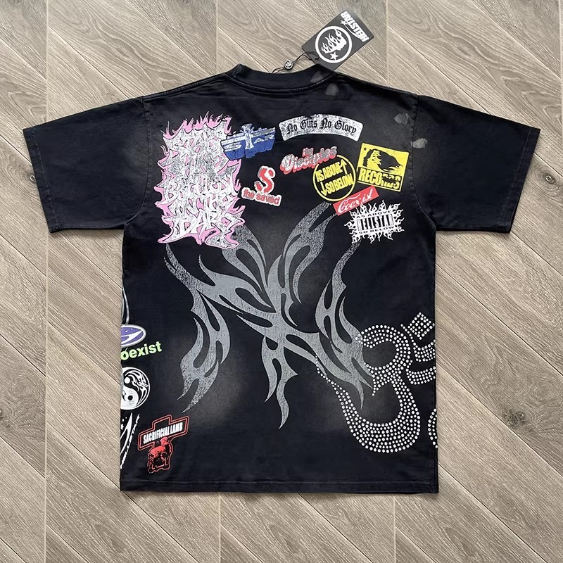 MENS HELL STUDIOS STAR Graffiti flame figures logo Printed Cotton T-shirt