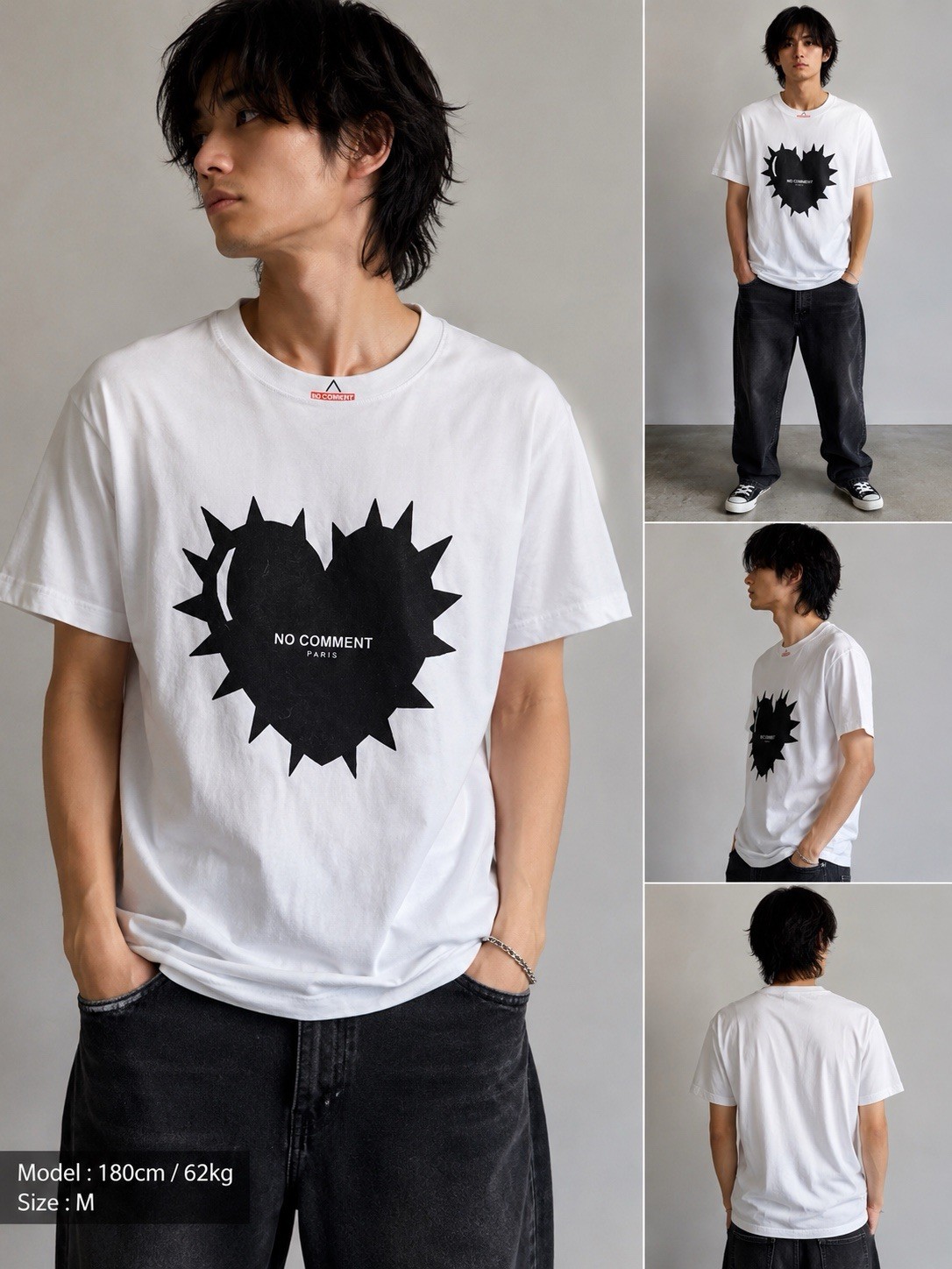 NO COMMENT Paris Heart Logo Graphic T-Shirt White Short Sleeve Men’s Tee