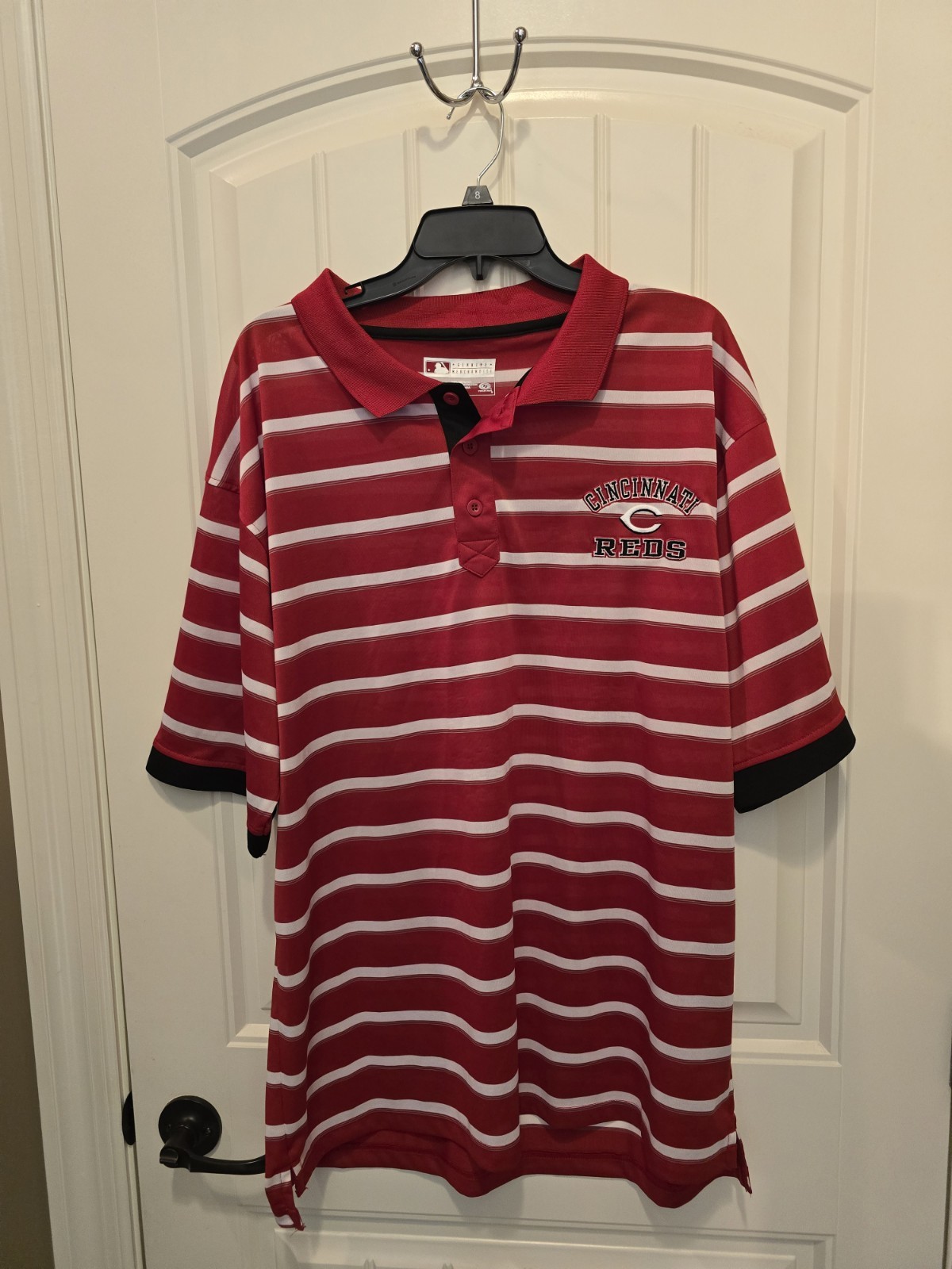Cincinnati Reds Shirt Baseball Polo Mens XLarge Red Black Stripes Rugby True Fan