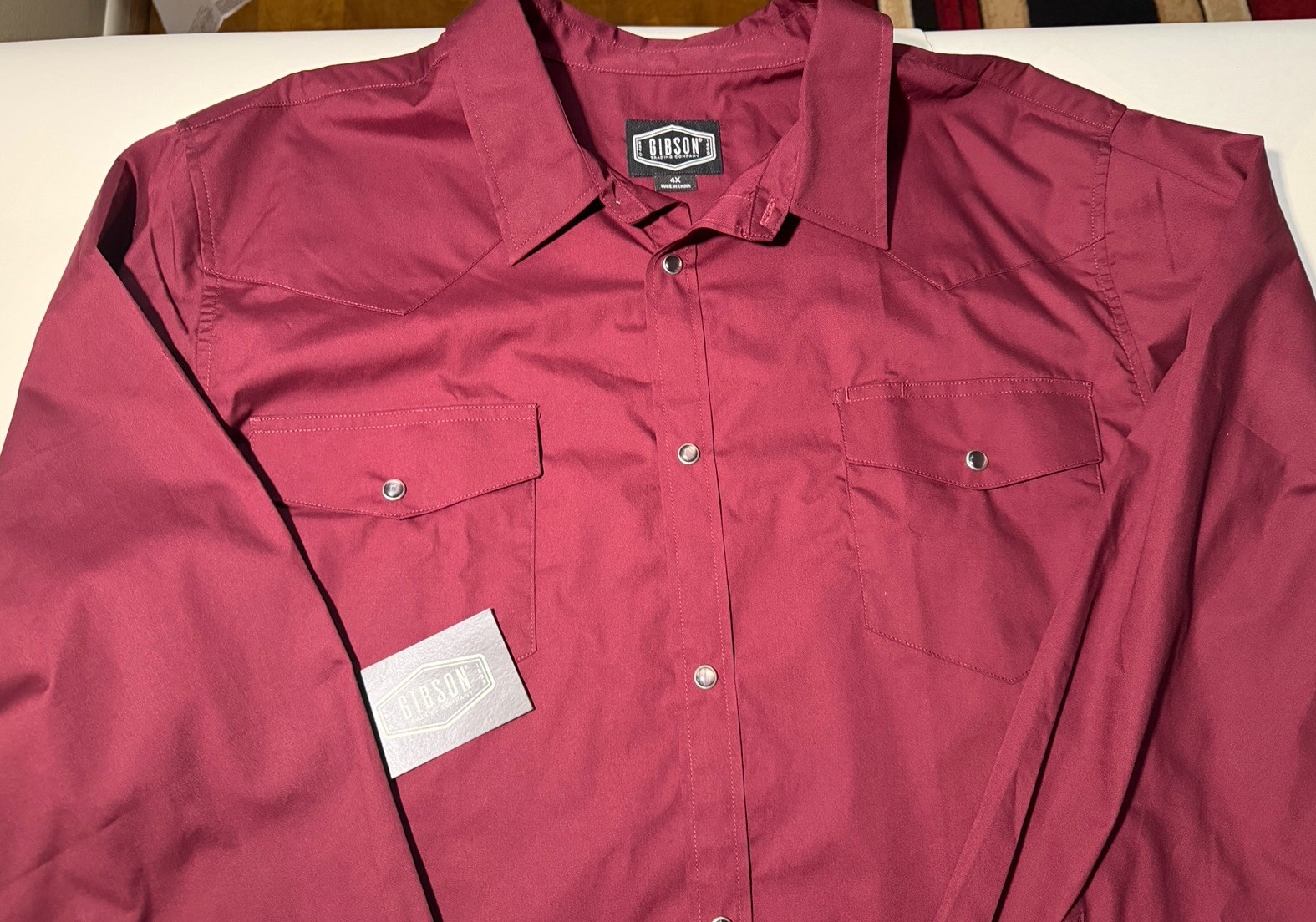 Gibson Trading Co Campfire Shirt 4XL Burgundy Western Snap Button Work Shirt NWT